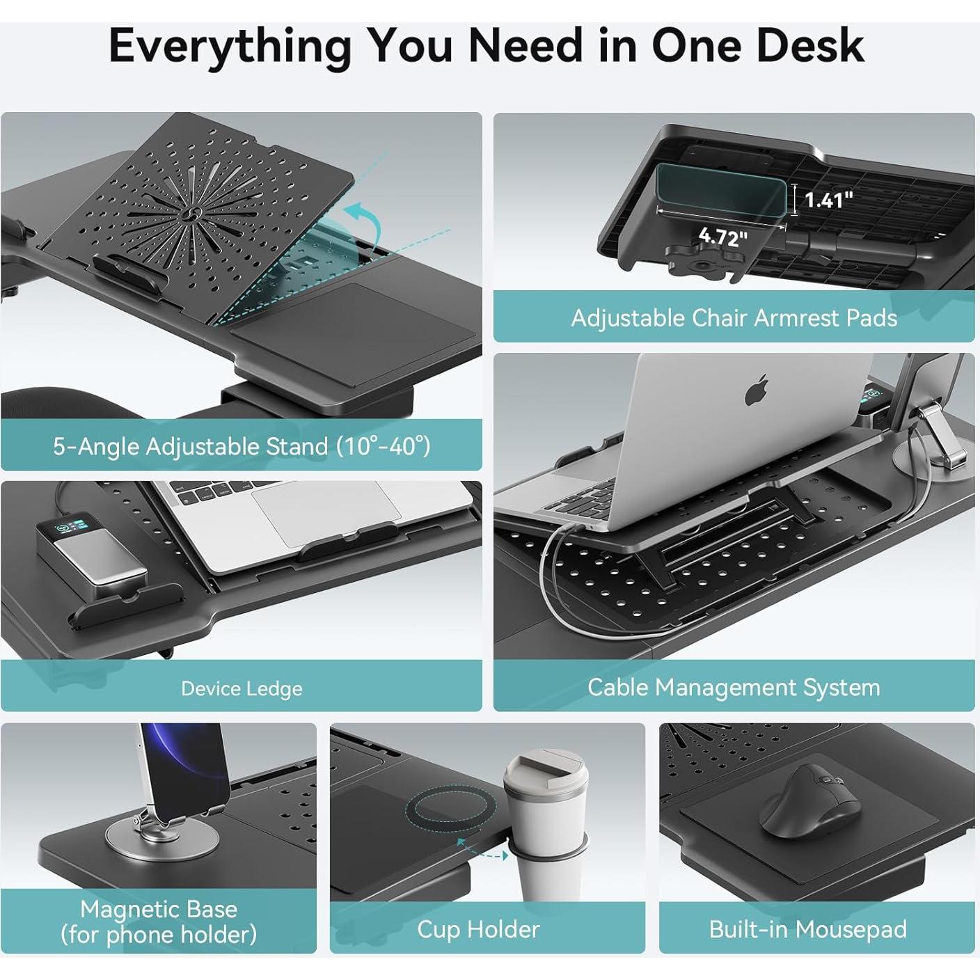 Mesa de cama ajustable Newtral LAPRO-B, negra, plegable