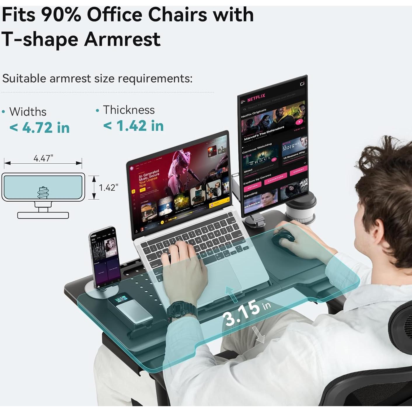 Mesa de cama ajustable Newtral LAPRO-B, negra, plegable