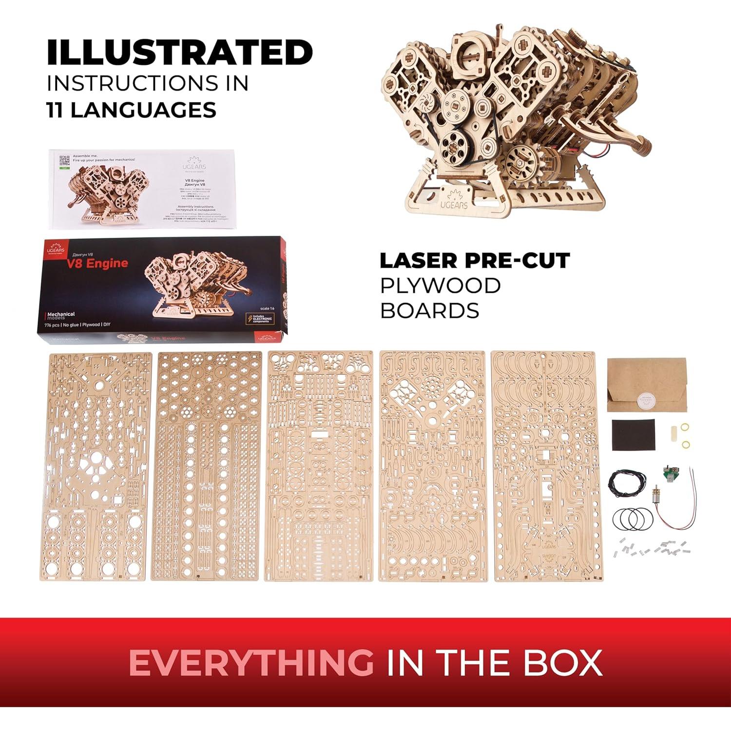 Kit de Modelo de Motor V8 UGEARS - Rompecabezas 3D de Madera