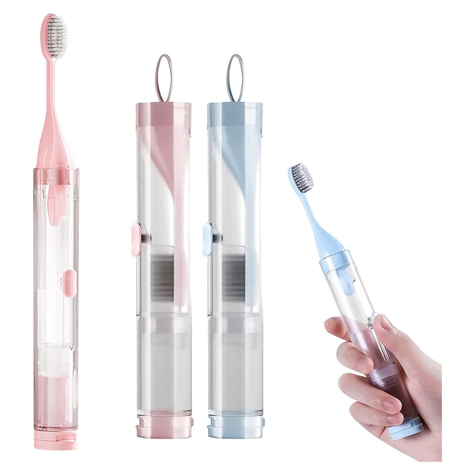 Kit de Cepillo de Dientes de Viaje Plegable 2 Piezas Azul/Rosa