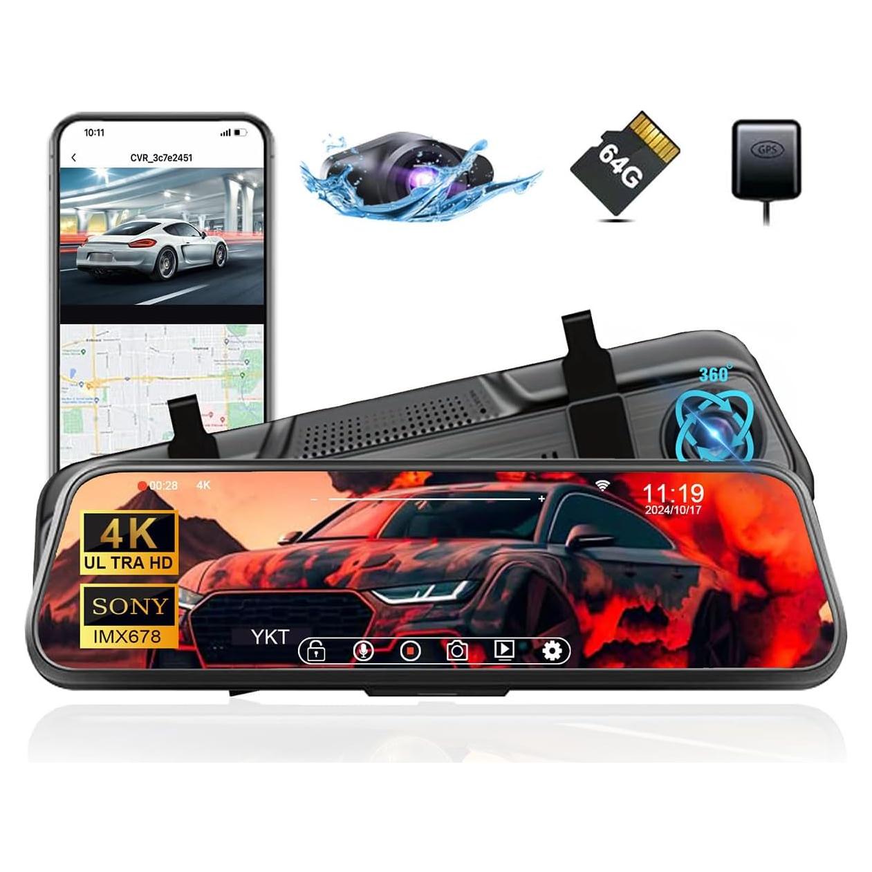 Cámara de Espejo YKT H9-2 4K con Pantalla Táctil 10" y GPS