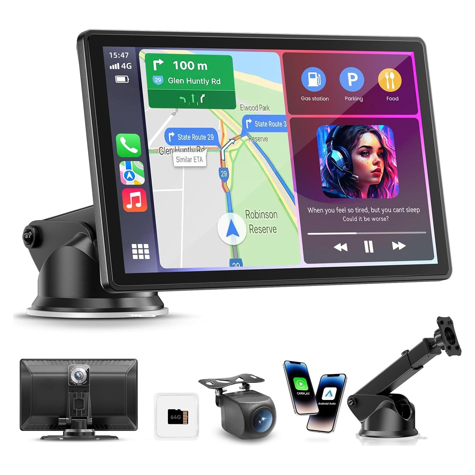Pantalla Inalámbrica Portátil Carplay 8" Carpeer con GPS y Cámara 4K