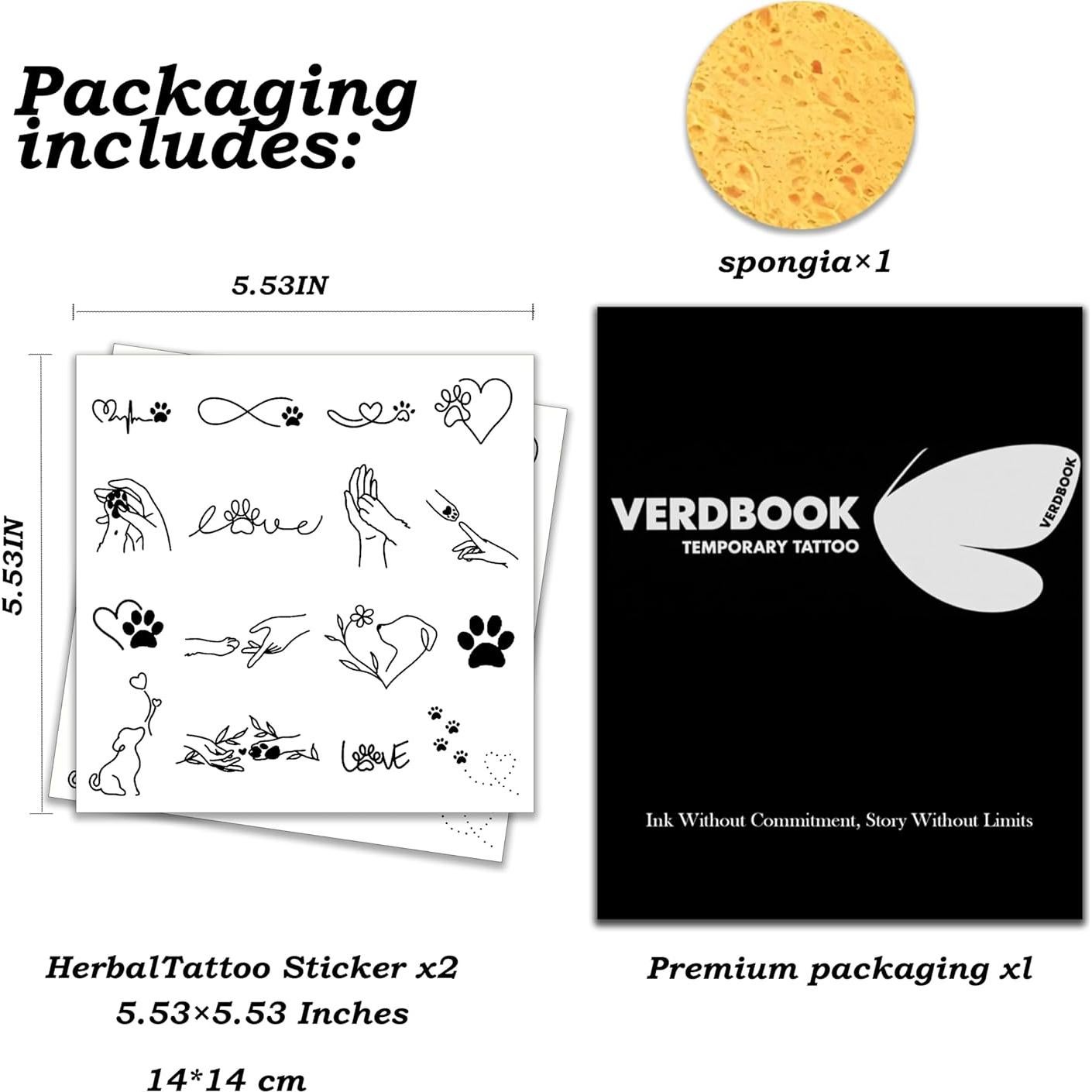 Kit de Tatuajes Temporales Impermeables VERDBOOK - 2 Hojas