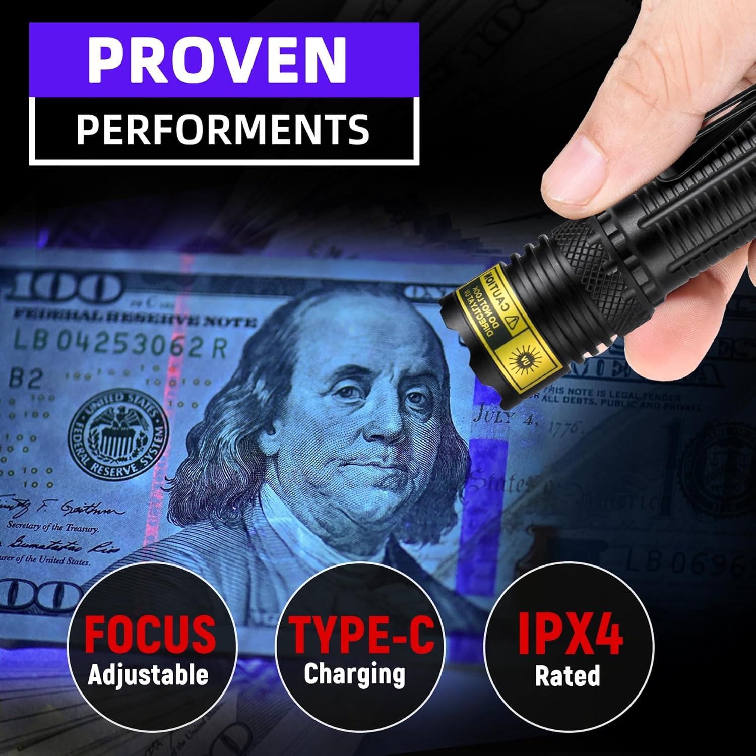 Linterna UV 365nm DARKDAWN Mini LED Recargable USB-C 10W