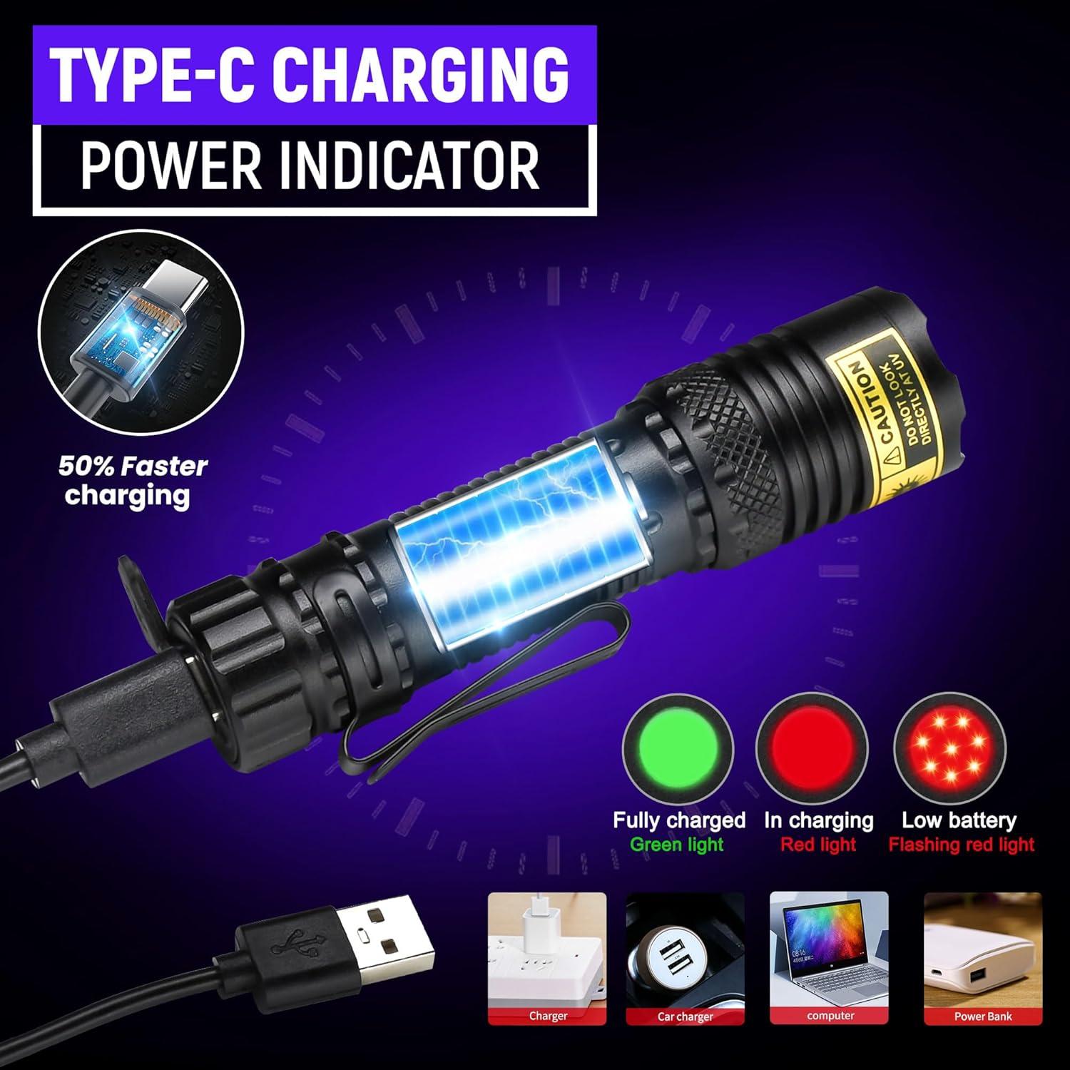 Linterna UV 365nm DARKDAWN Mini LED Recargable USB-C 10W