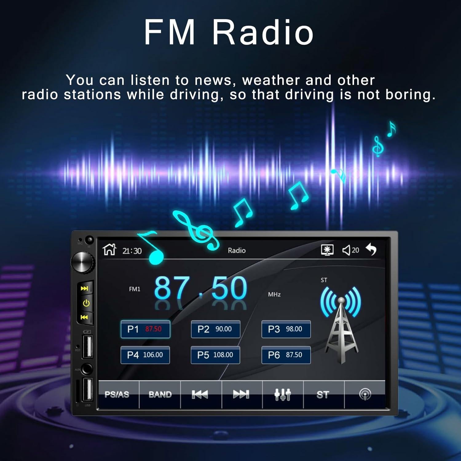 Estéreo de Coche Doble Din Nideocion TS20 7" Bluetooth GPS
