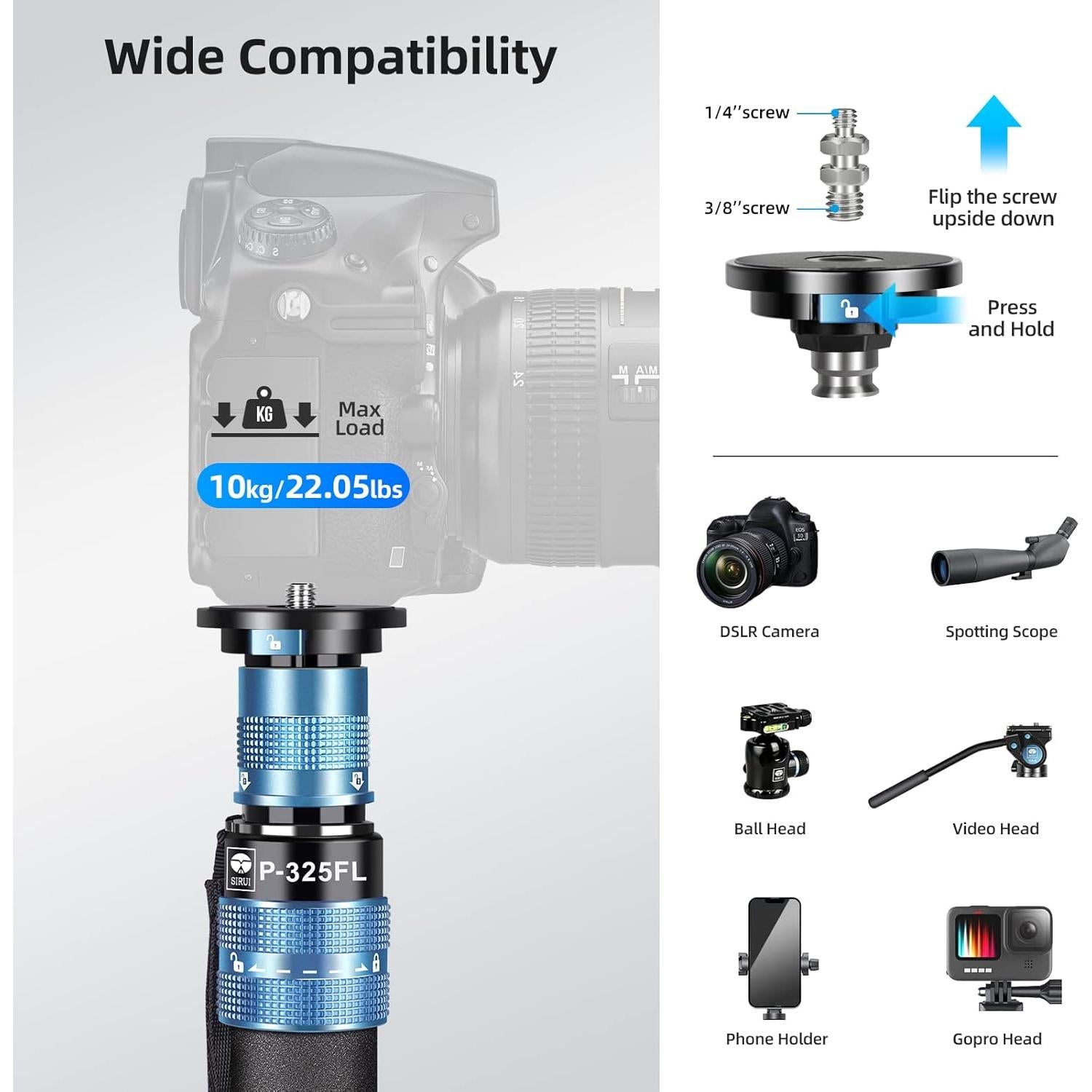 Monopie SIRUI P-325FL Fibra de Carbono 67" 10kg 360°