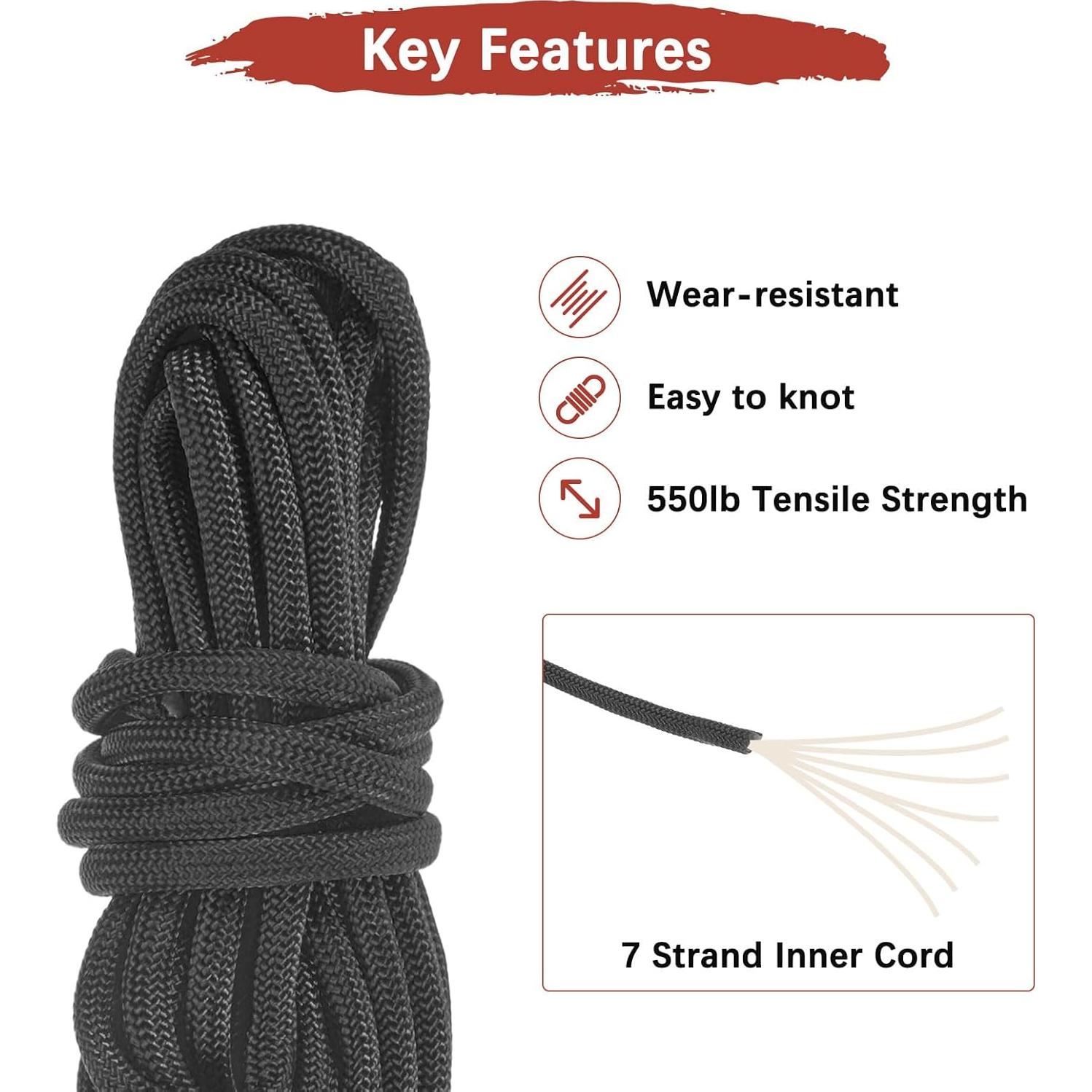 Cuerda de Camping Paracord TIXIPEM 4mm 3m Negra 550LB