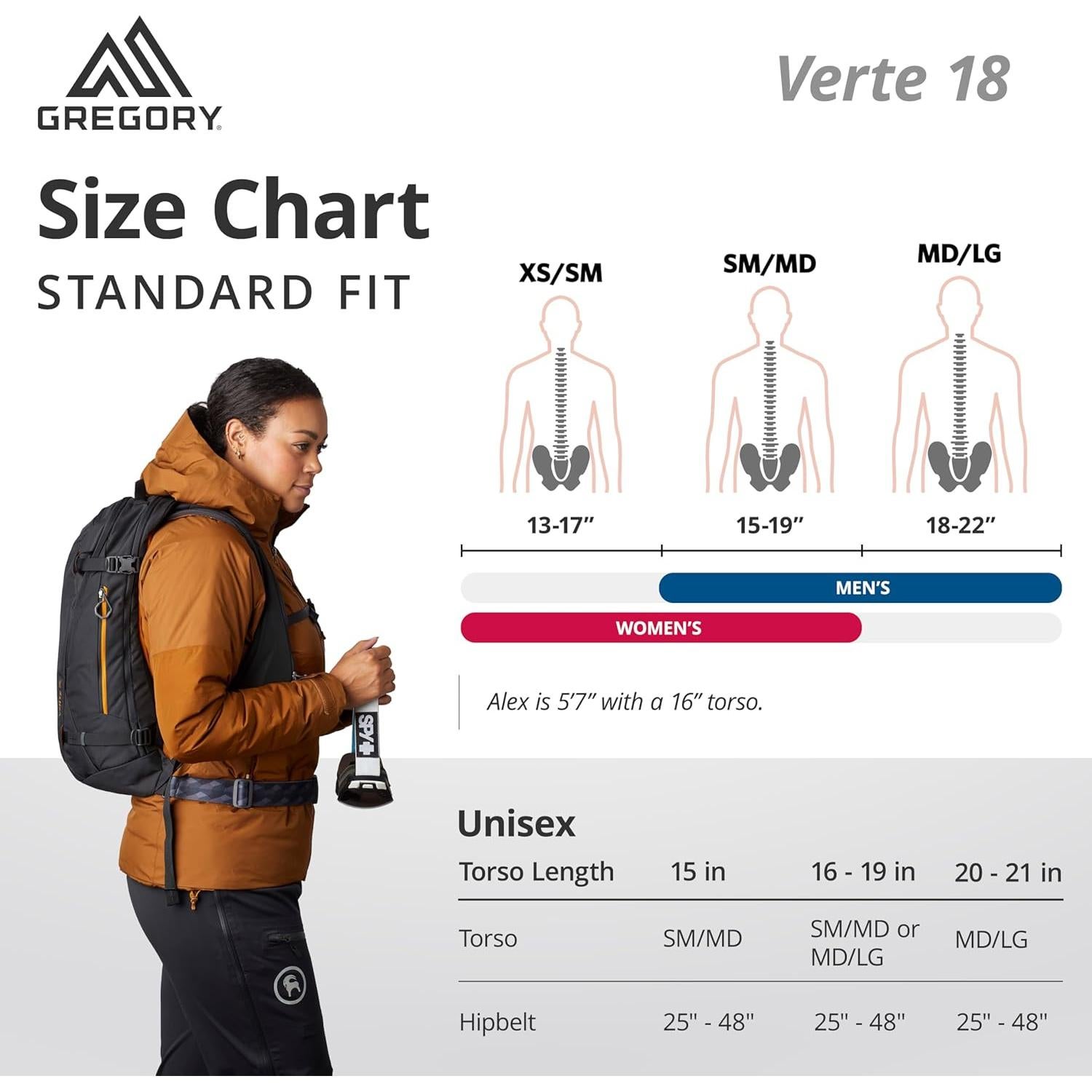 Mochila Unisex Gregory Verte 18L para Esquí y Snowboard