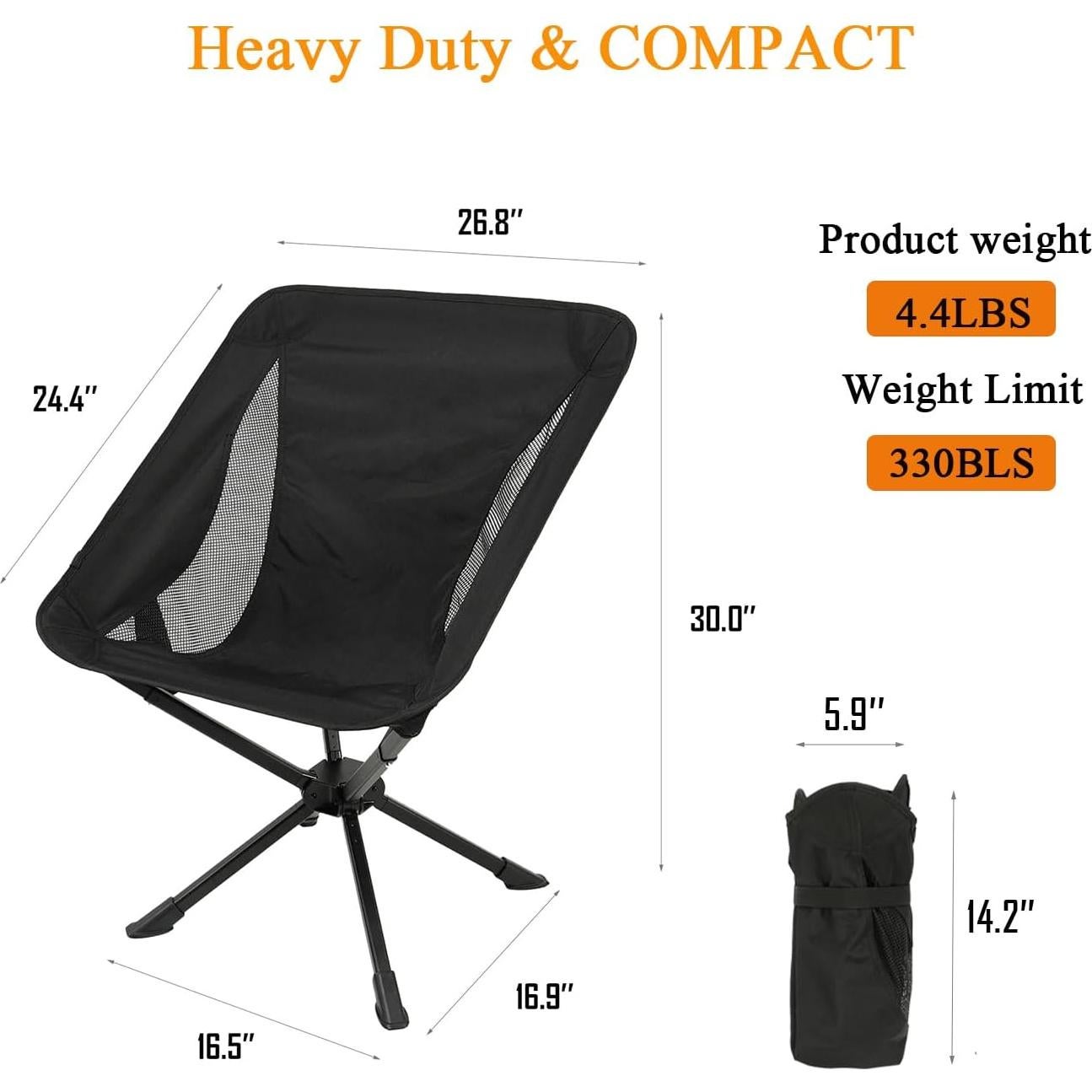 Silla de Camping Plegable Dueecasebit Negra 150KG Portátil