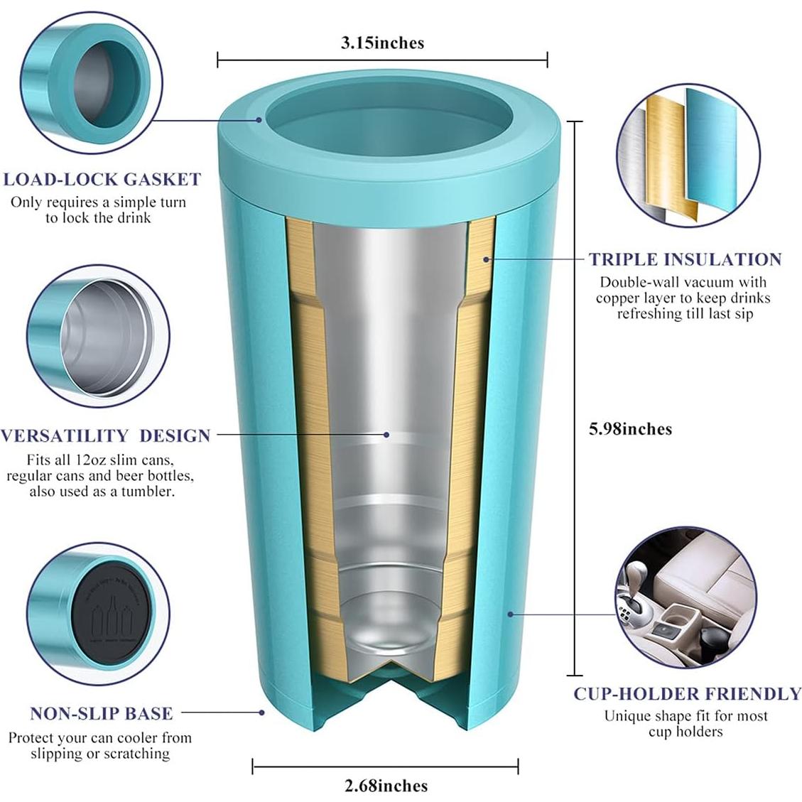 Enfriador de Latas Aislado PEALEAP 4 en 1 Acero Inoxidable Aqua