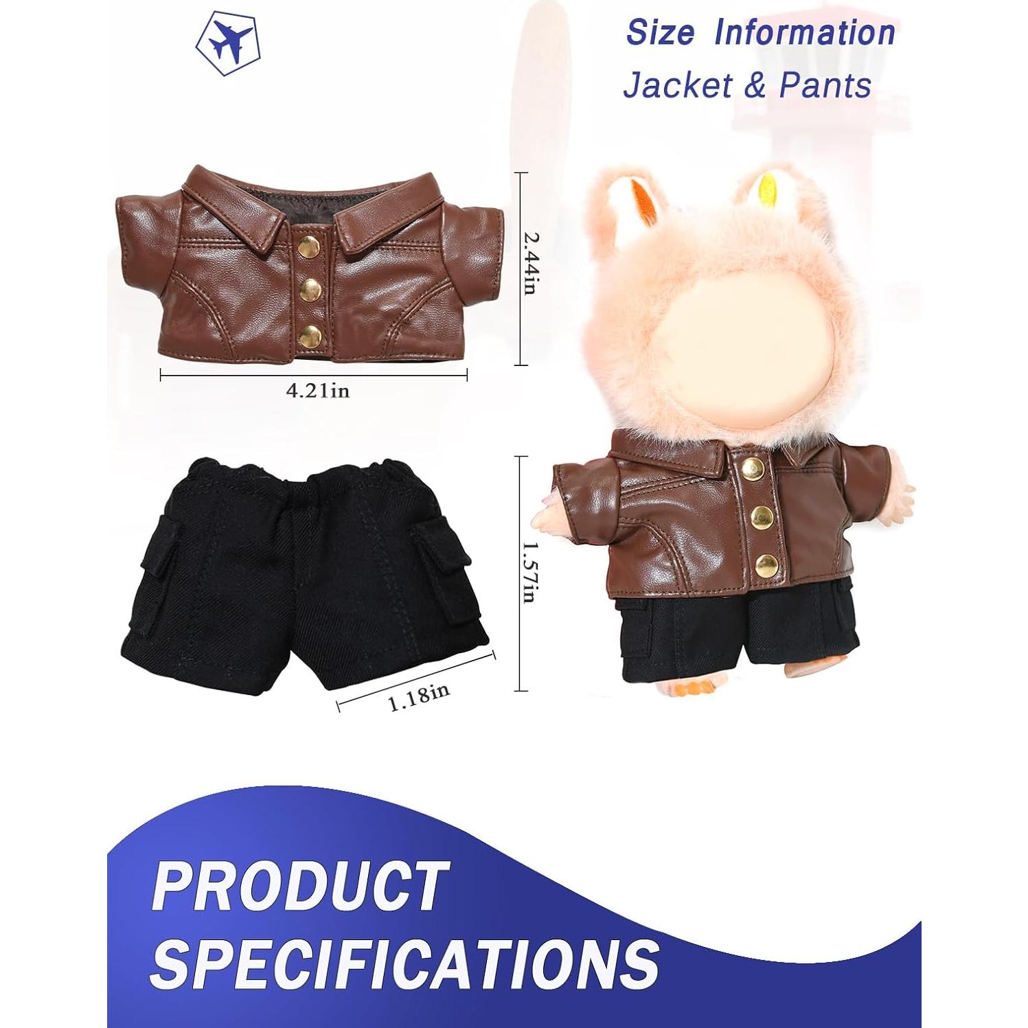 Conjunto de Chaqueta Marrón Labubu 17cm - Ropa de Muñeca