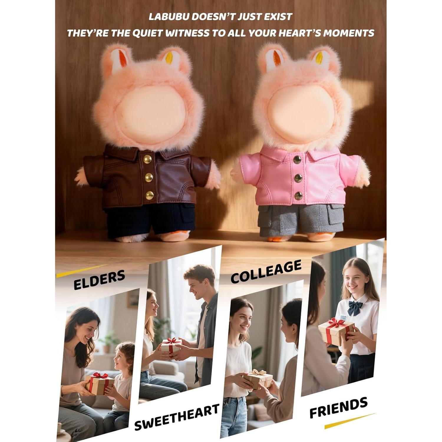 Conjunto de Chaqueta Marrón Labubu 17cm - Ropa de Muñeca