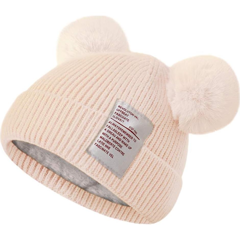 Gorro de bebé invierno suave y cálido con pompones - Beige