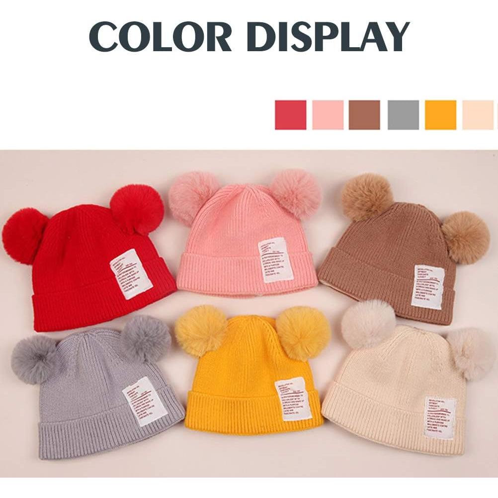 Gorro de bebé invierno suave y cálido con pompones - Beige