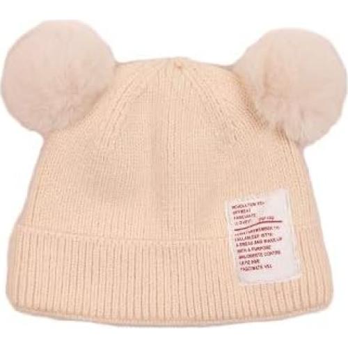 Gorro de bebé invierno suave y cálido con pompones - Beige