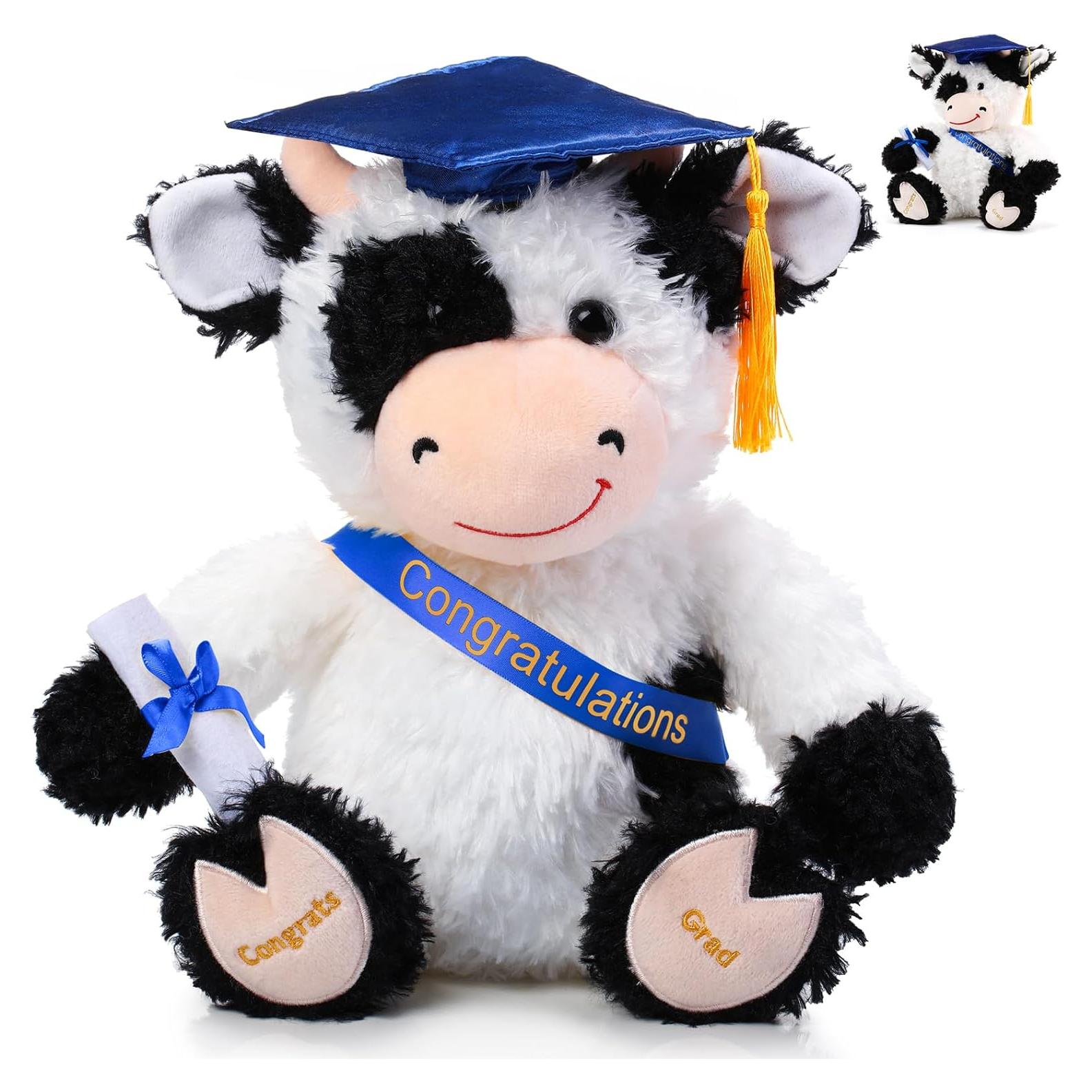 Vaca de Peluche de Graduación Chalyna 25.4 cm Azul