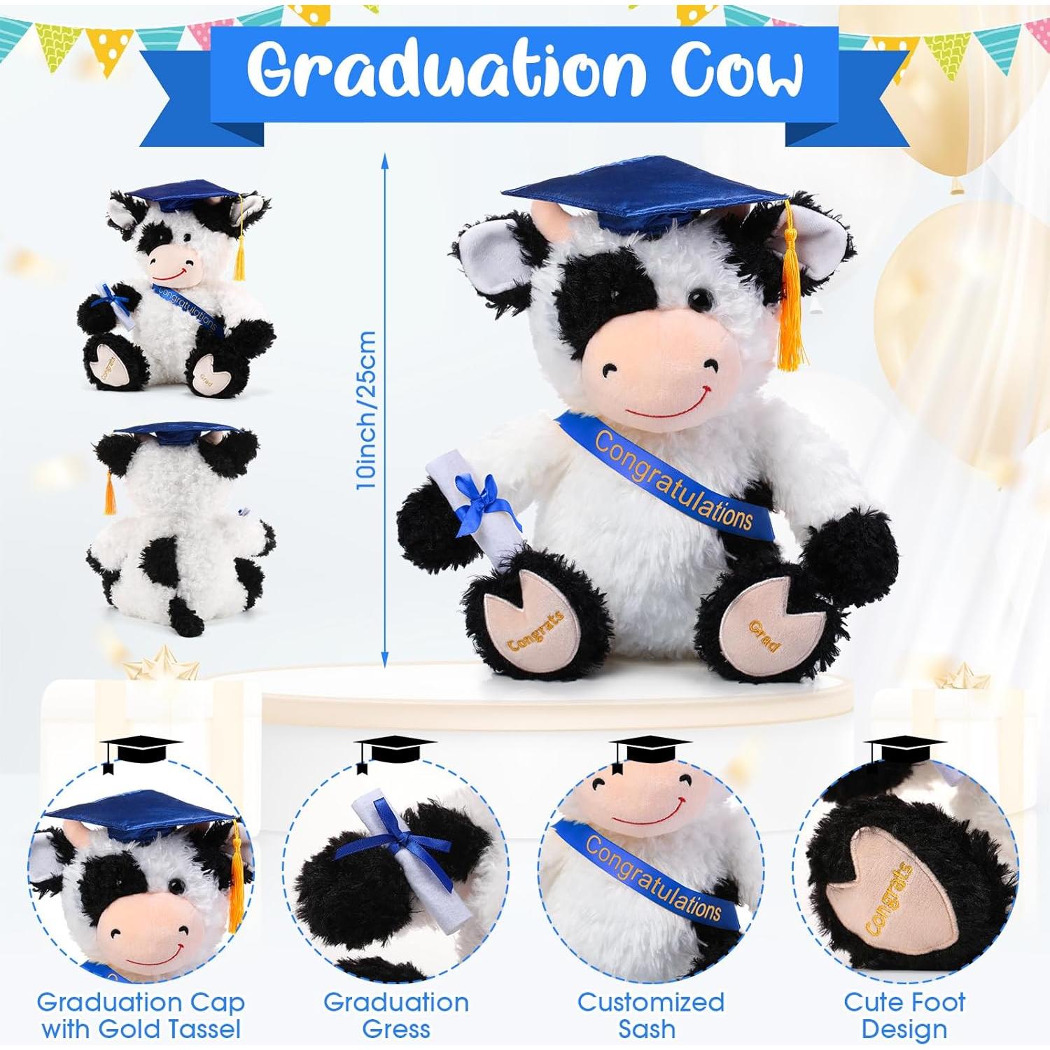 Vaca de Peluche de Graduación Chalyna 25.4 cm Azul