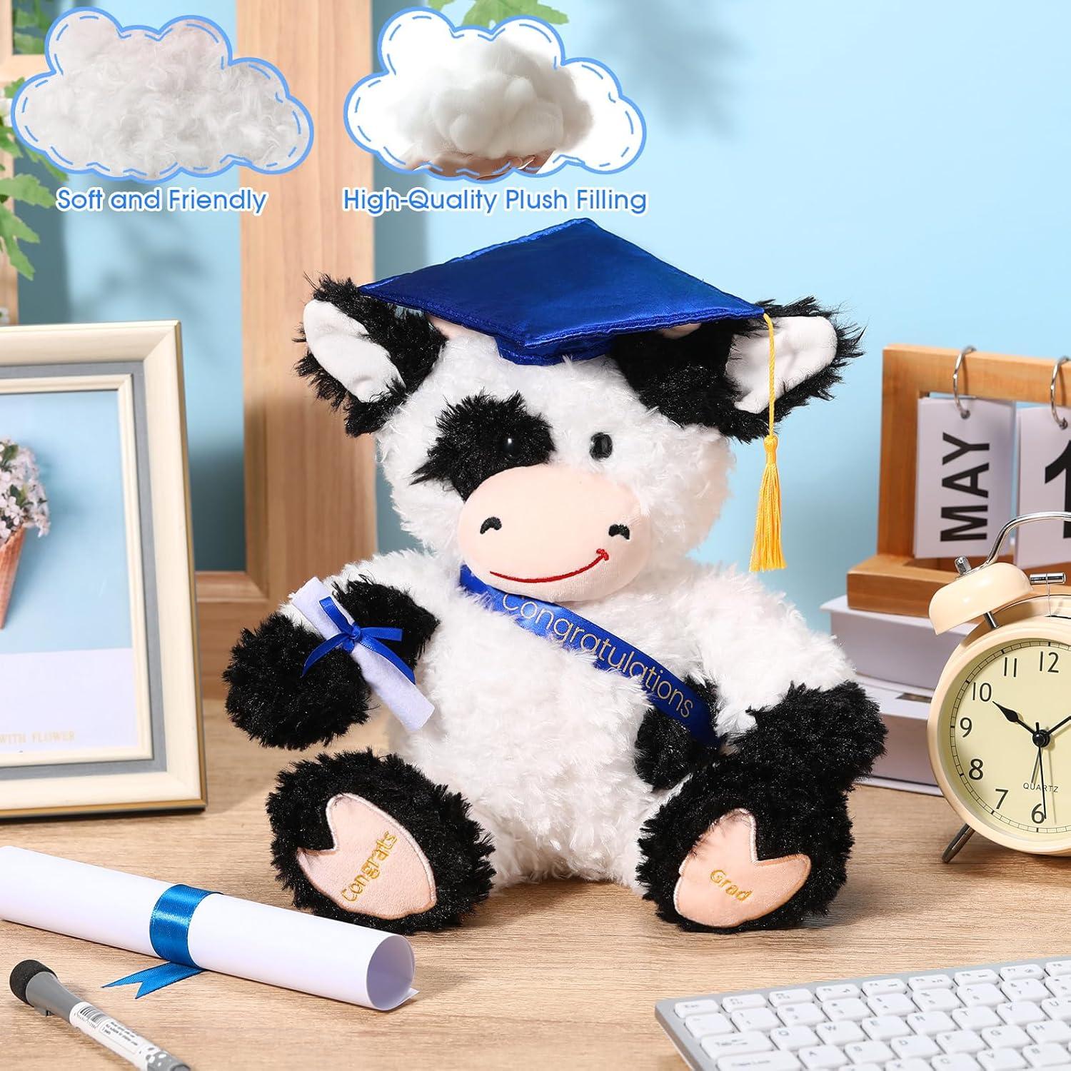 Vaca de Peluche de Graduación Chalyna 25.4 cm Azul