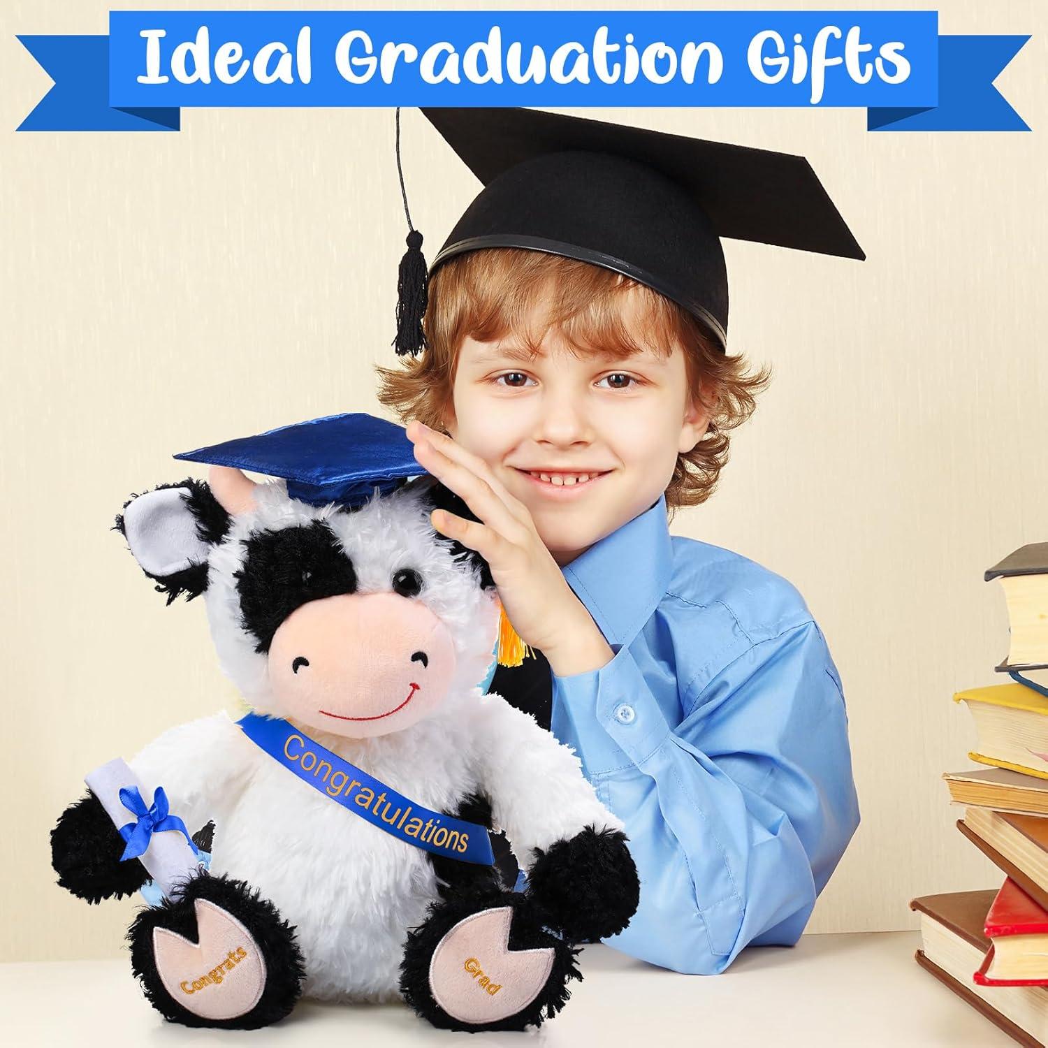 Vaca de Peluche de Graduación Chalyna 25.4 cm Azul