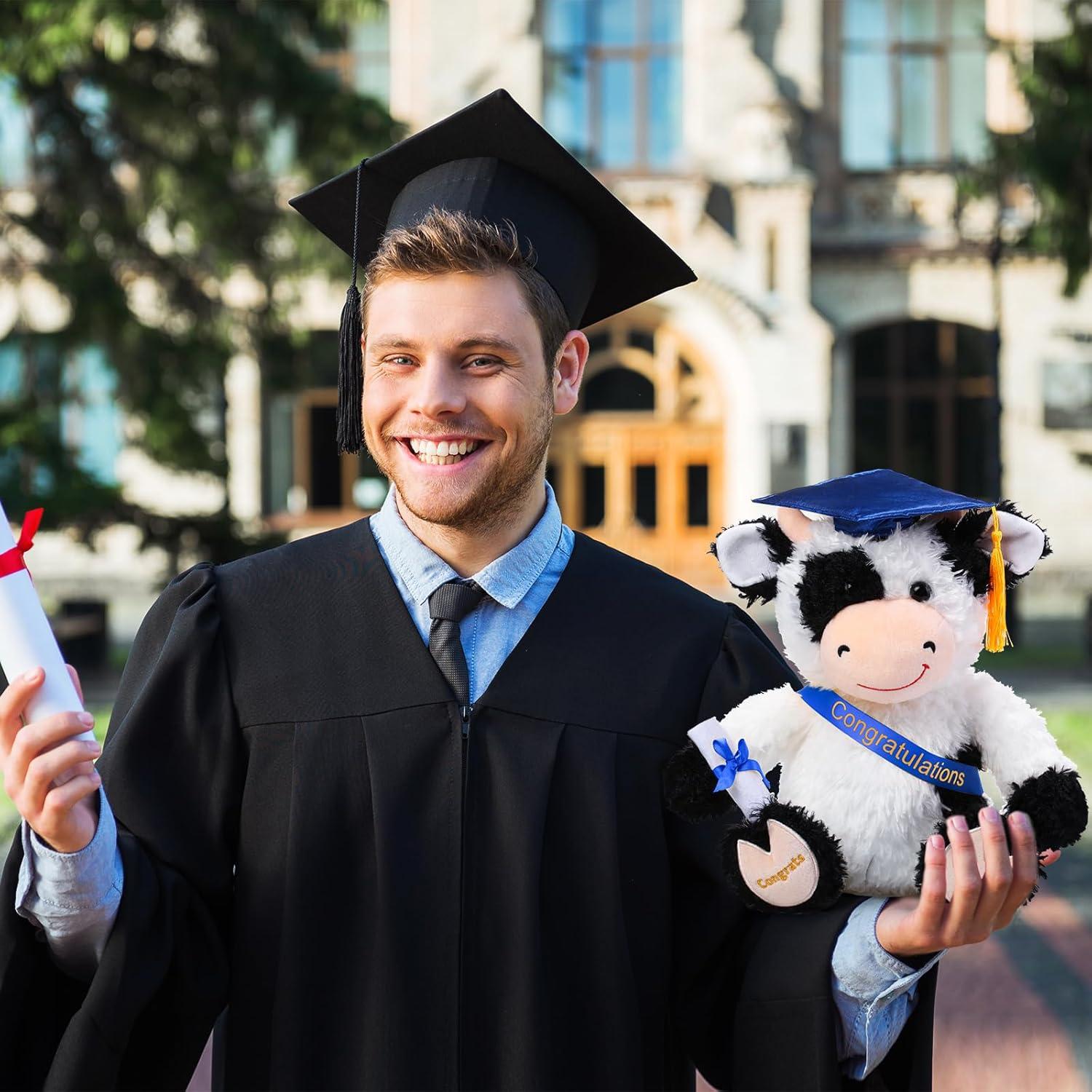Vaca de Peluche de Graduación Chalyna 25.4 cm Azul
