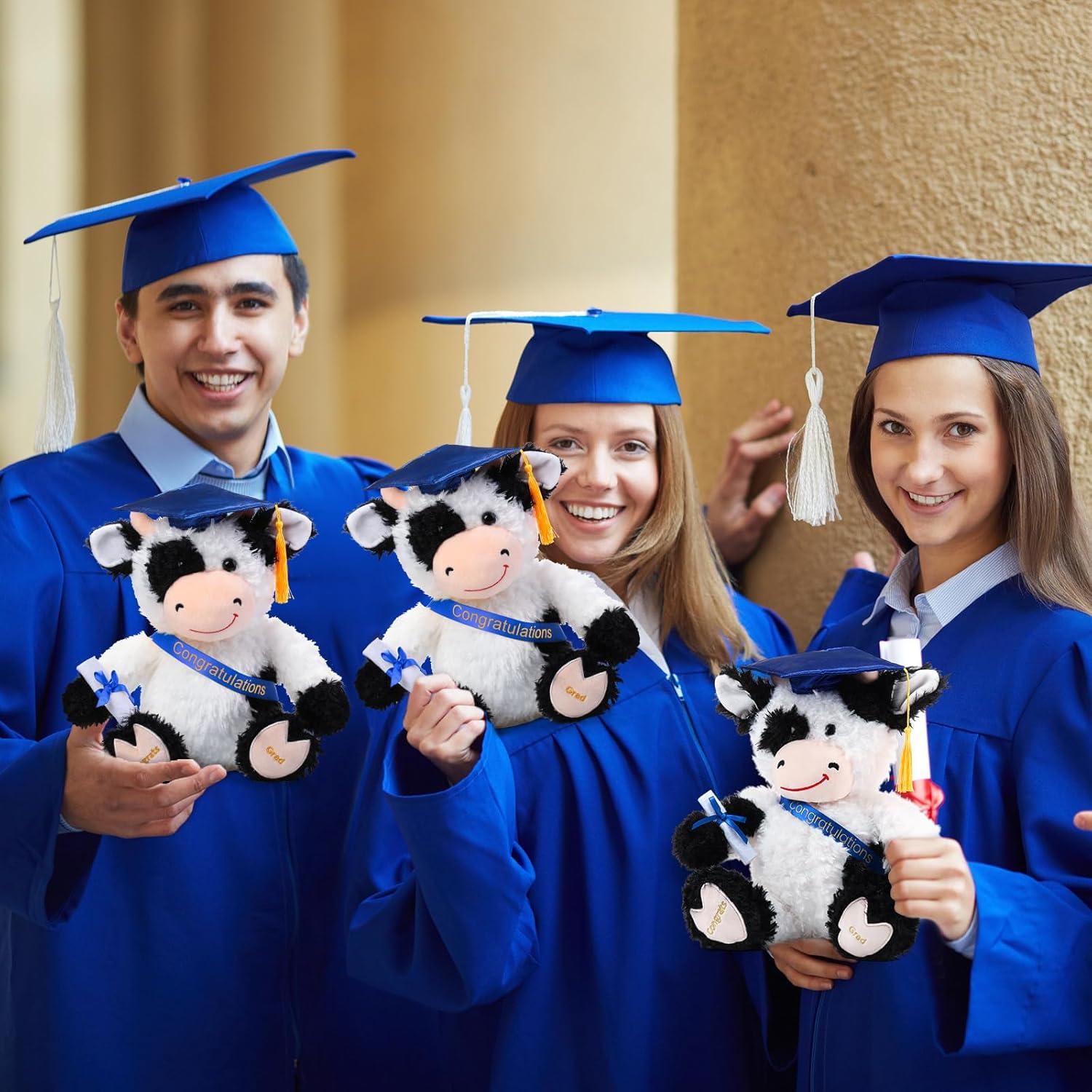 Vaca de Peluche de Graduación Chalyna 25.4 cm Azul