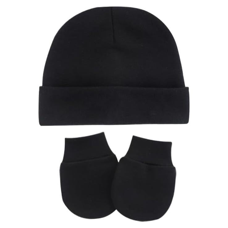 Conjunto de Gorro y Manoplas para Bebés Unisex - Negro
