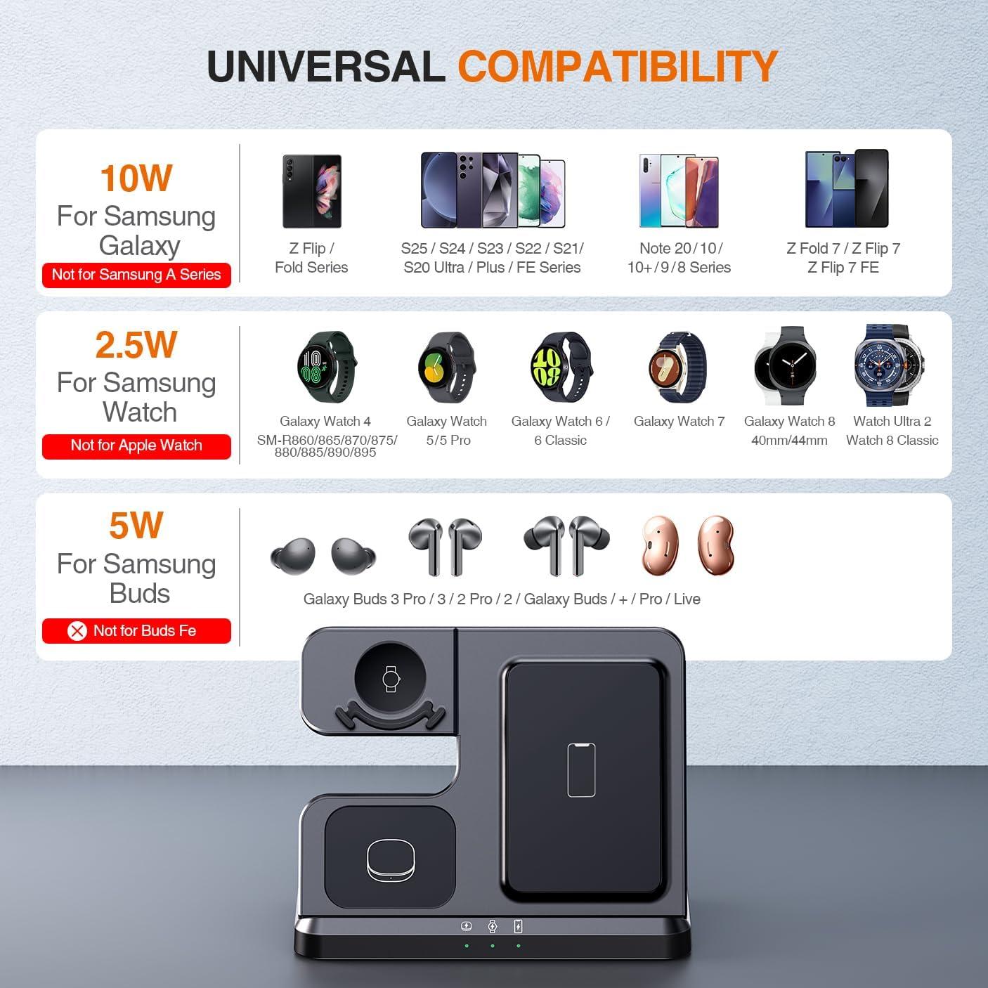 Cargador Inalámbrico LK 3 en 1 para Samsung Galaxy y Watch Negro