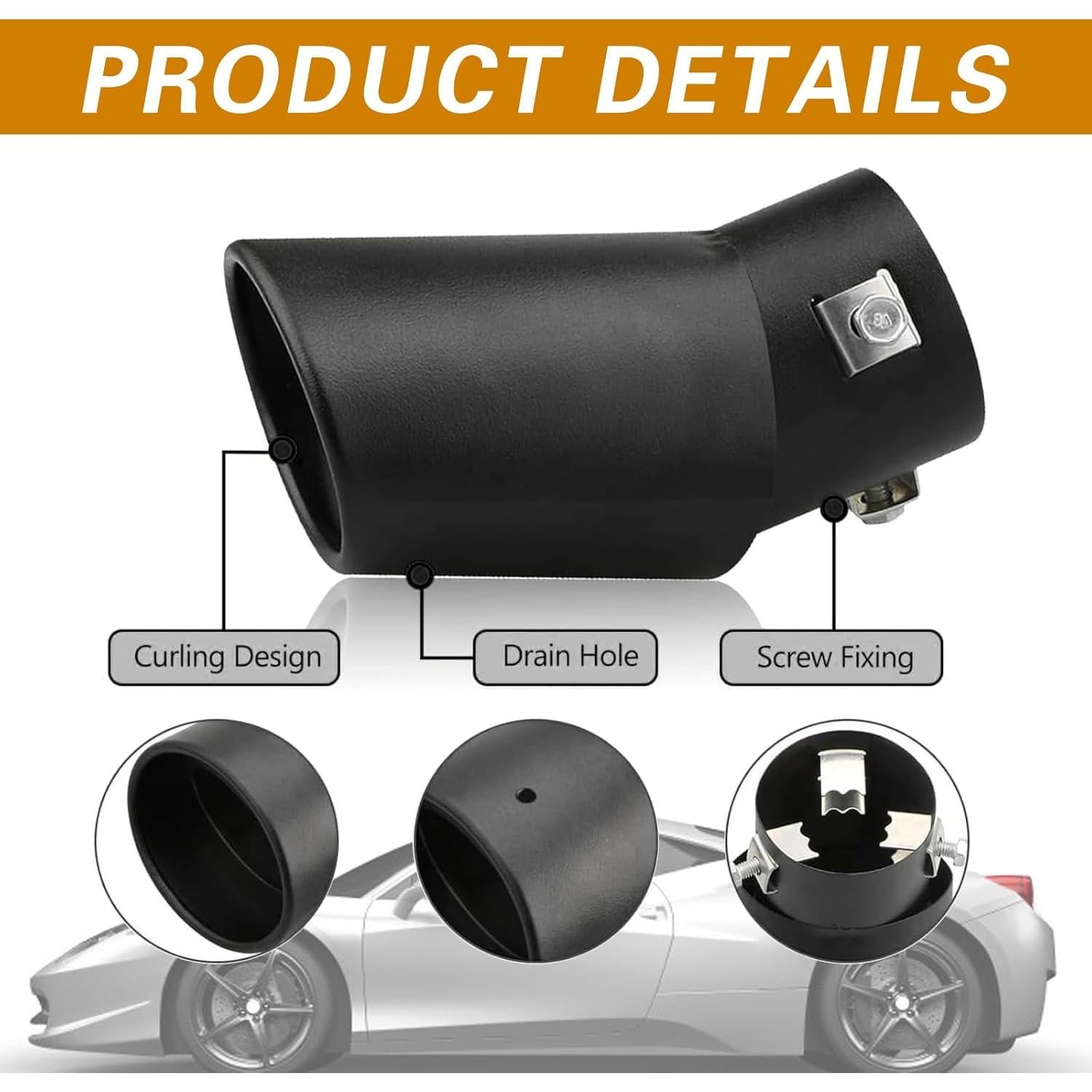 Silenciador de Escape Curvado ijuicy 1PC Acero Inoxidable Negro