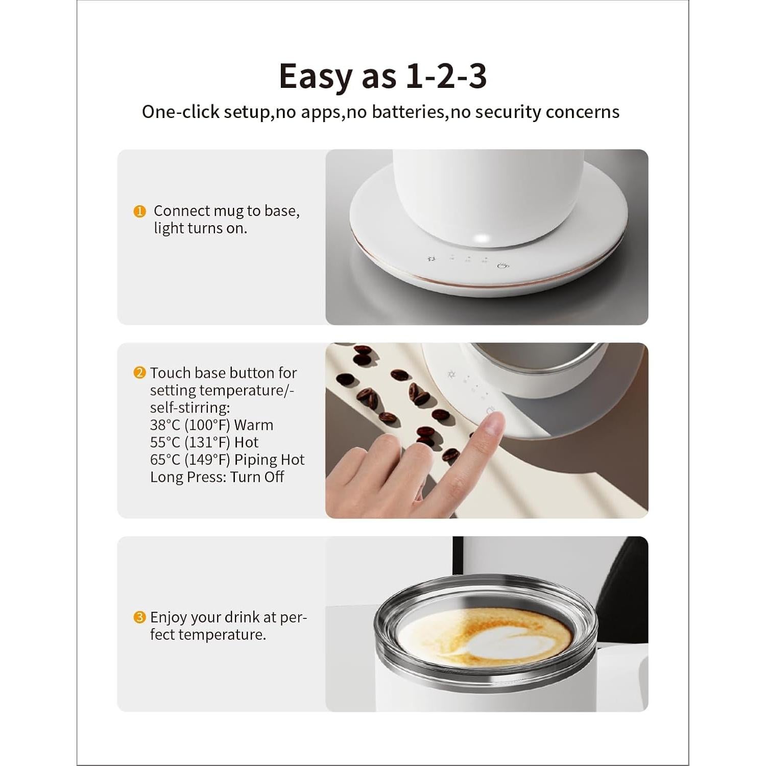 Taza de café autocalentable Aromount 300ml control temperatura