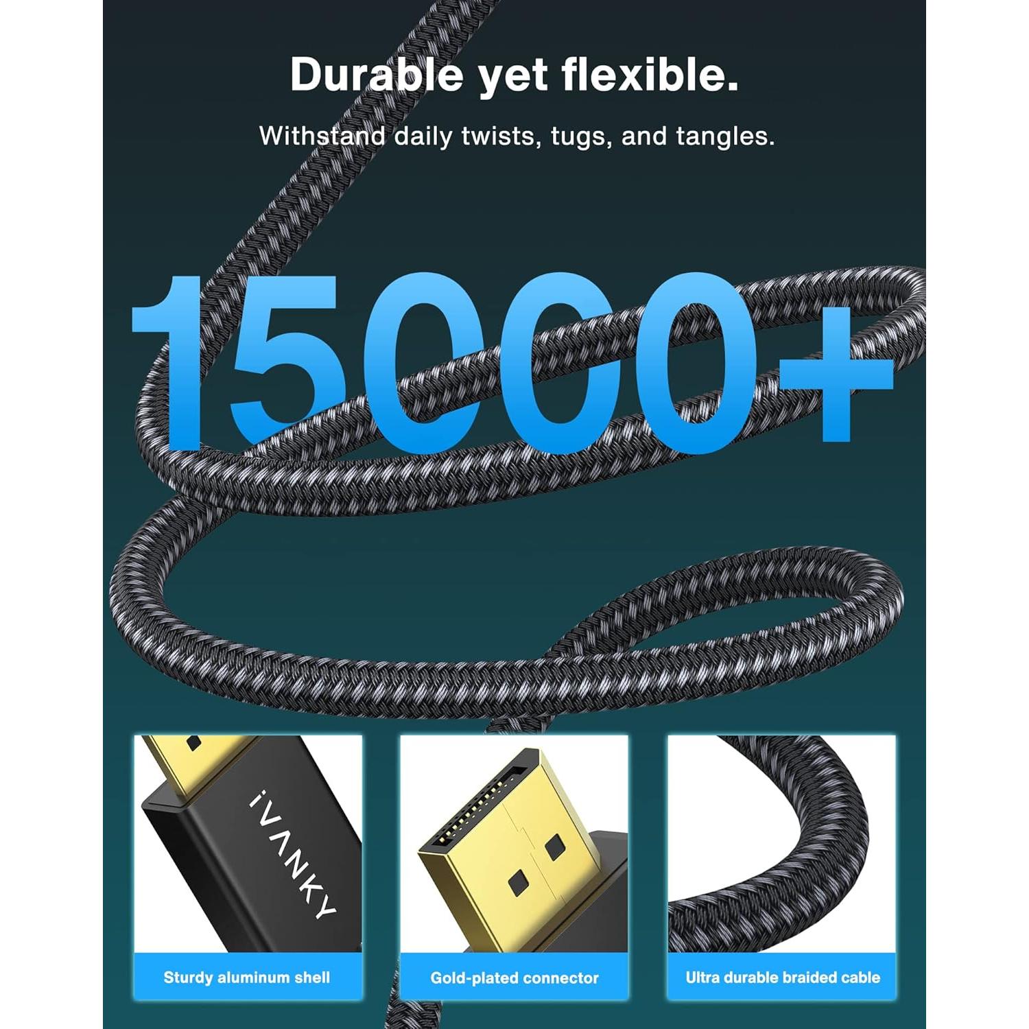 Cable DisplayPort 8K 1.4 IVANKY 1m, Soporta 32.4Gbps, HDR