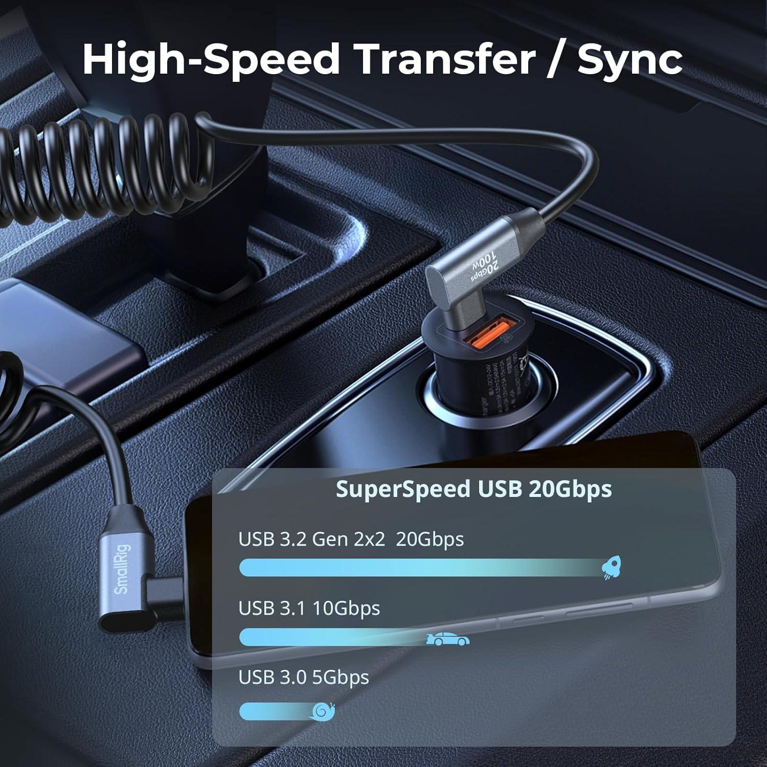 Cable USB C Enrollado 0.6m SmallRig 20Gbps Carga Rápida