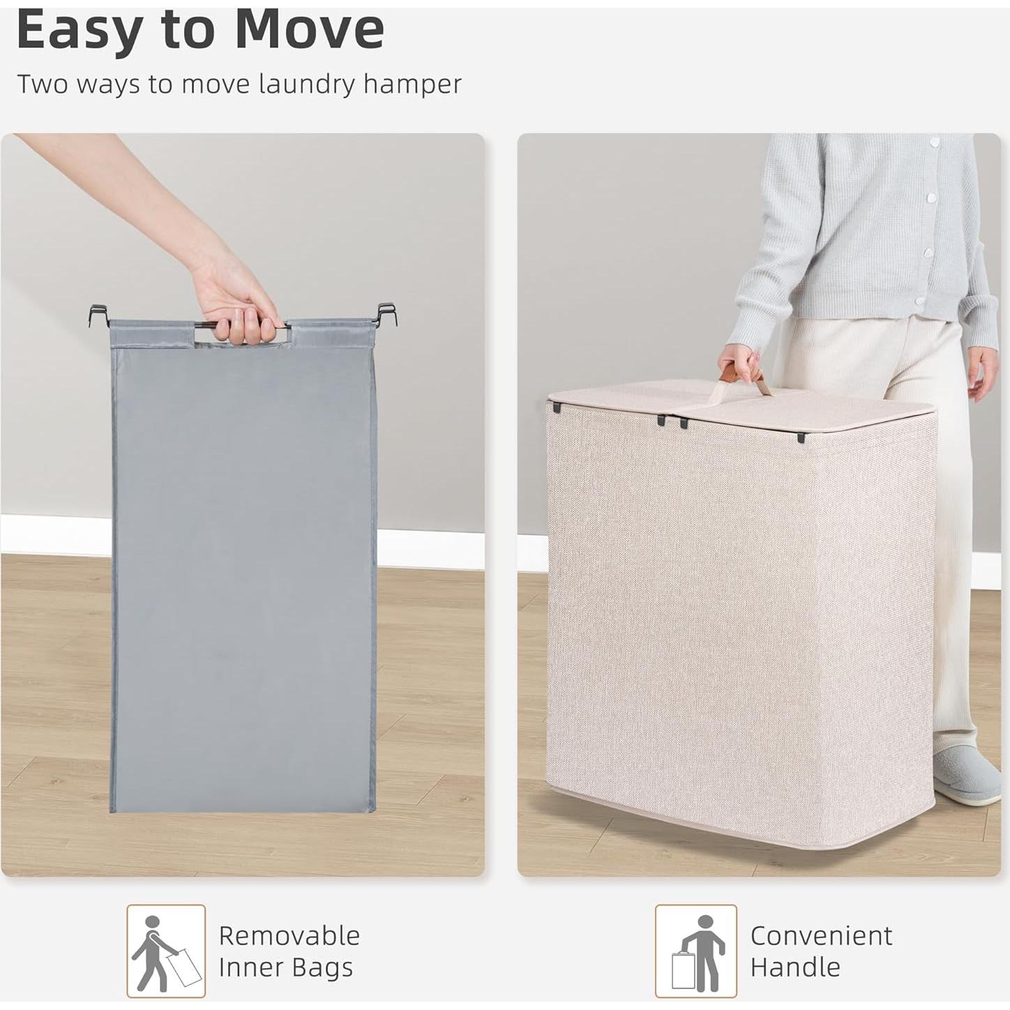 Cesta de Ropa Doble STORAGE MANIAC 136L con Tapa y Asas