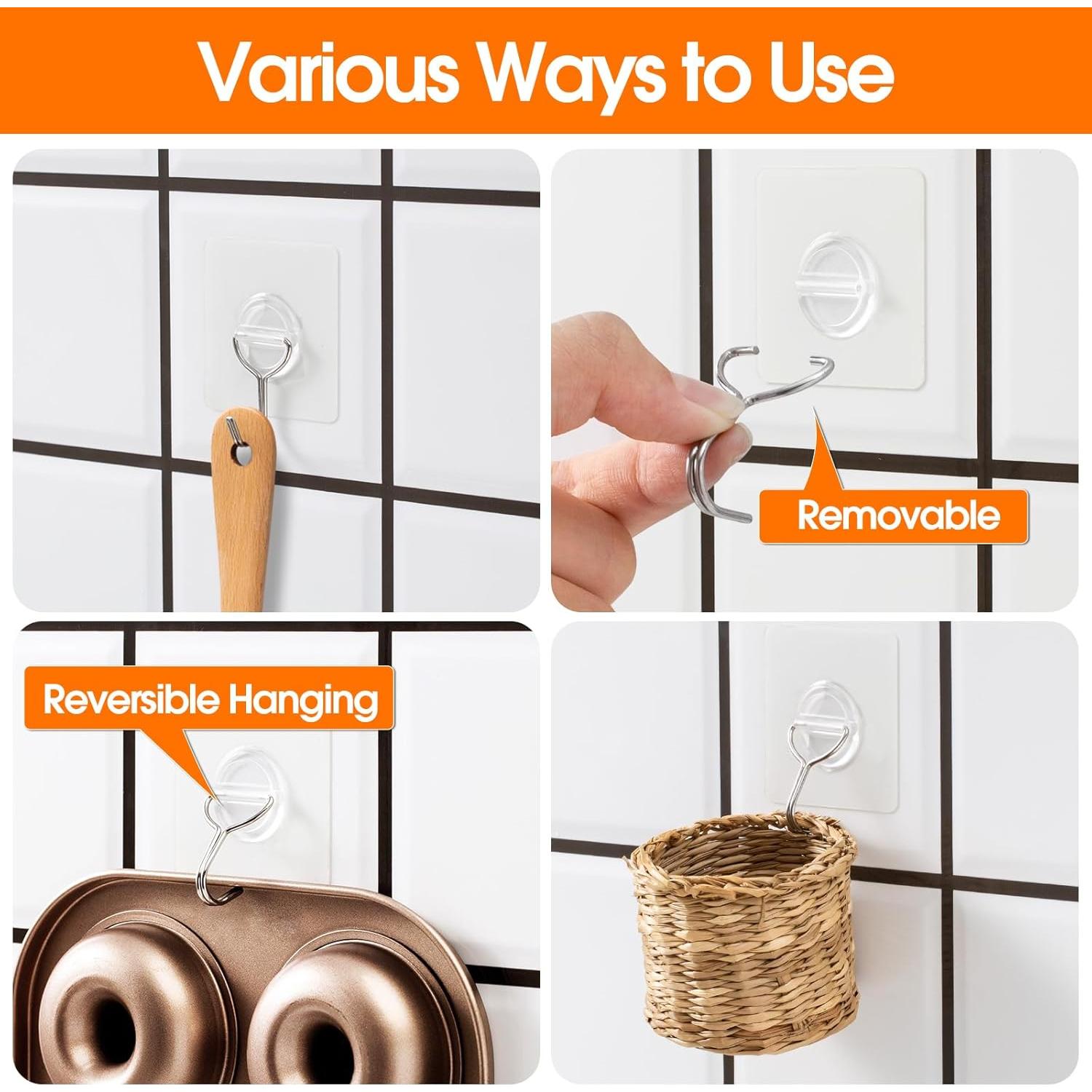 Ganchos Adhesivos YSJNUS 20 Pack Carga Pesada 15kg Transparente