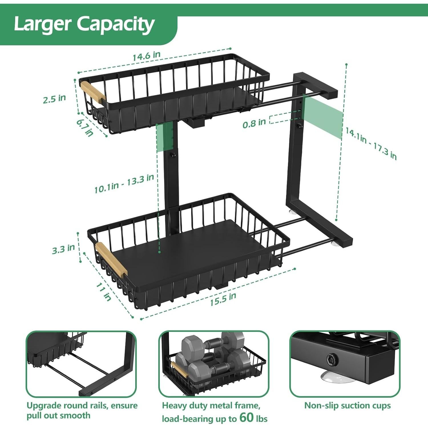 Organizador Bajo Fregadero ADRIMER 2 Niveles Extraíble Negro