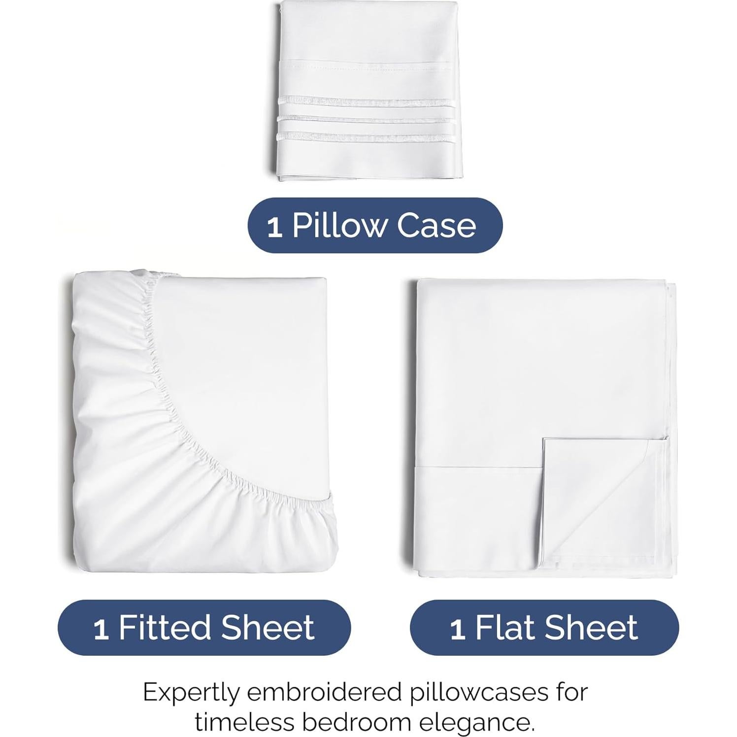 Juego de Sábanas Twin CGK Unlimited Microfibra 3 Piezas Blanco