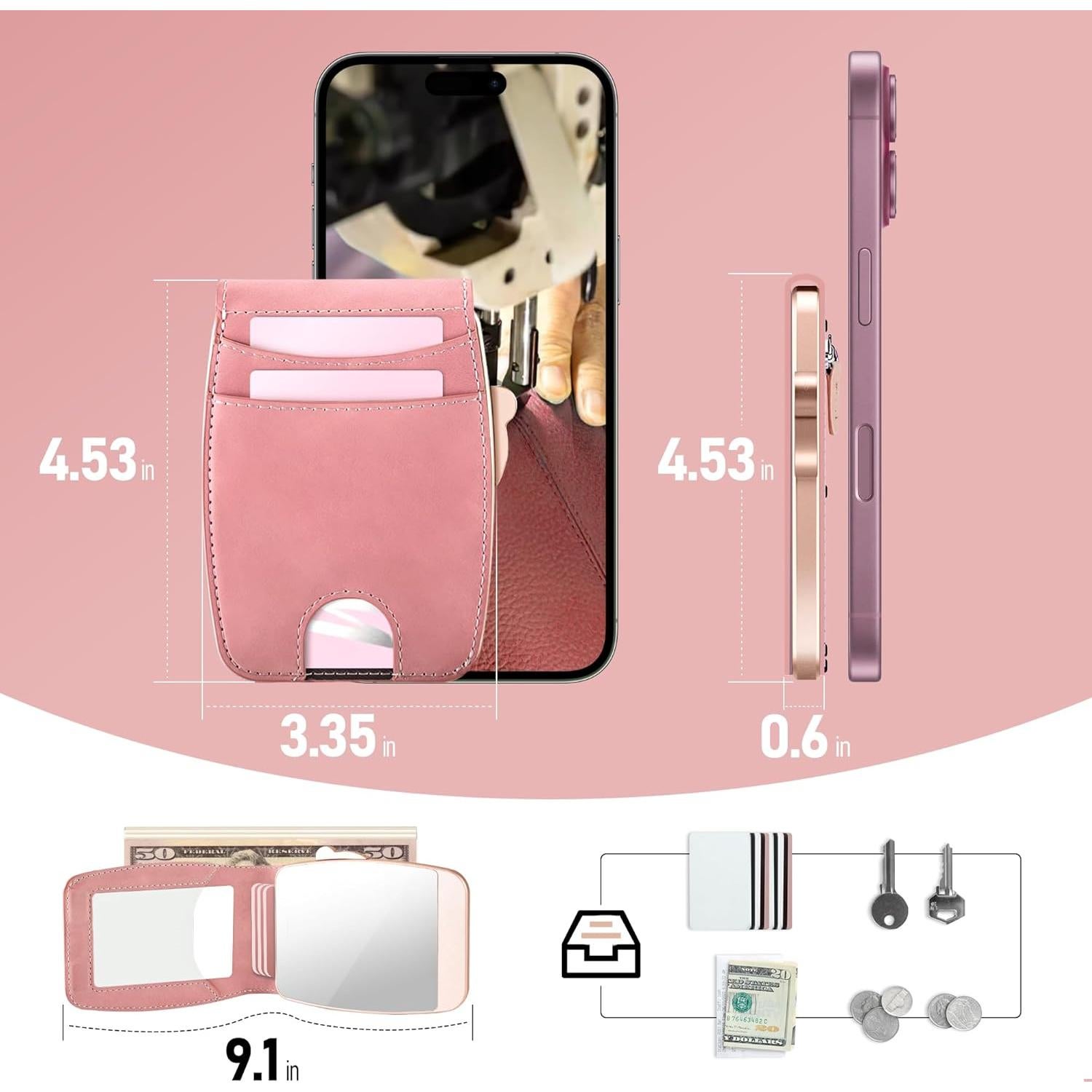 Billetera Minimalista Mujer Sludete RFID con Espejo Rojo