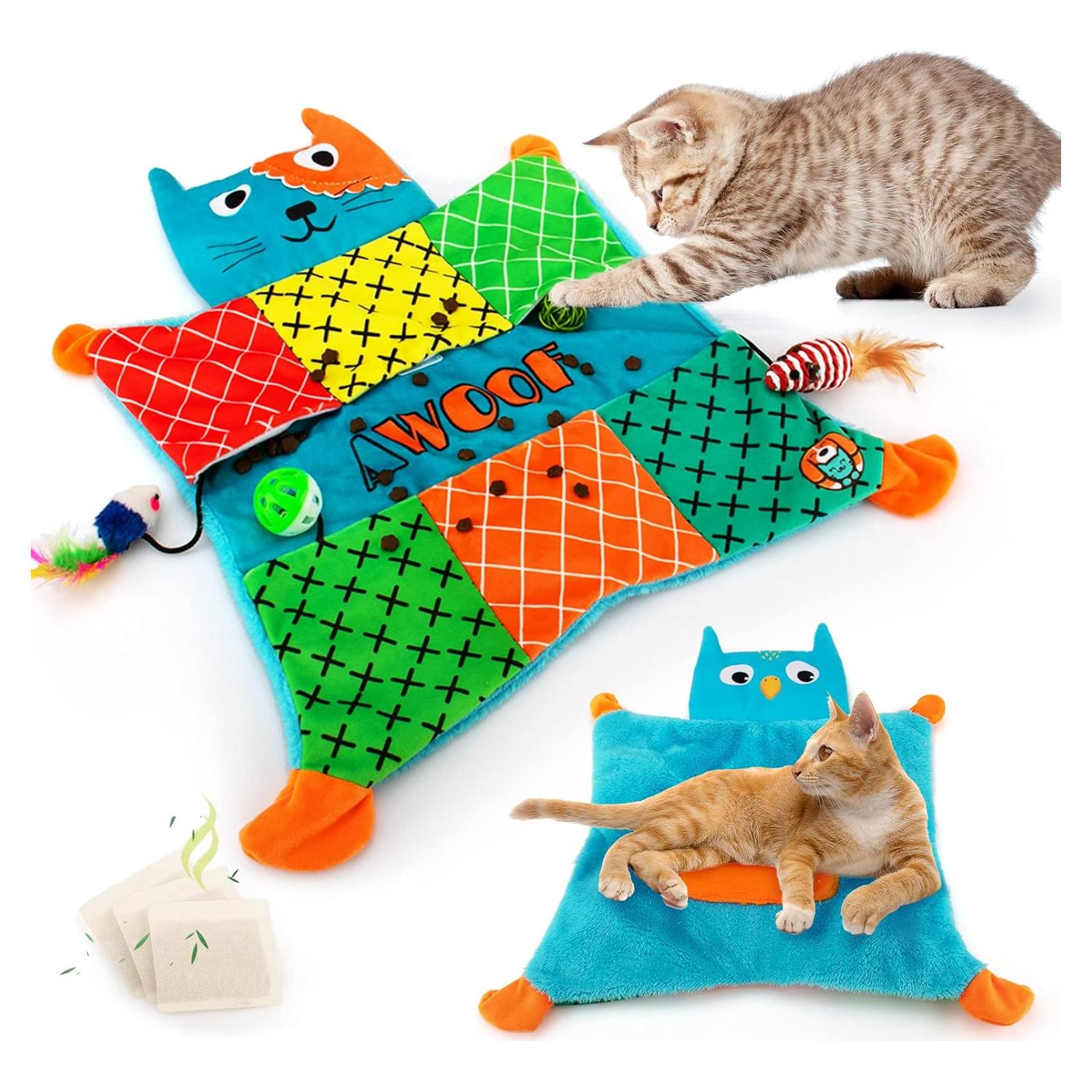 Alfombra Suave para Gatos AWOOF con Juguetes Interactivos