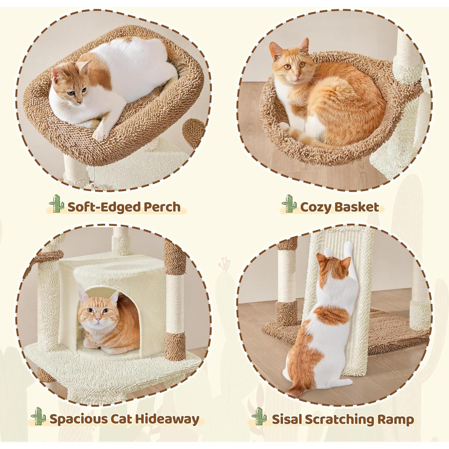 Árbol para Gatos Yaheetech Cactus 107 cm Beige/Marrón