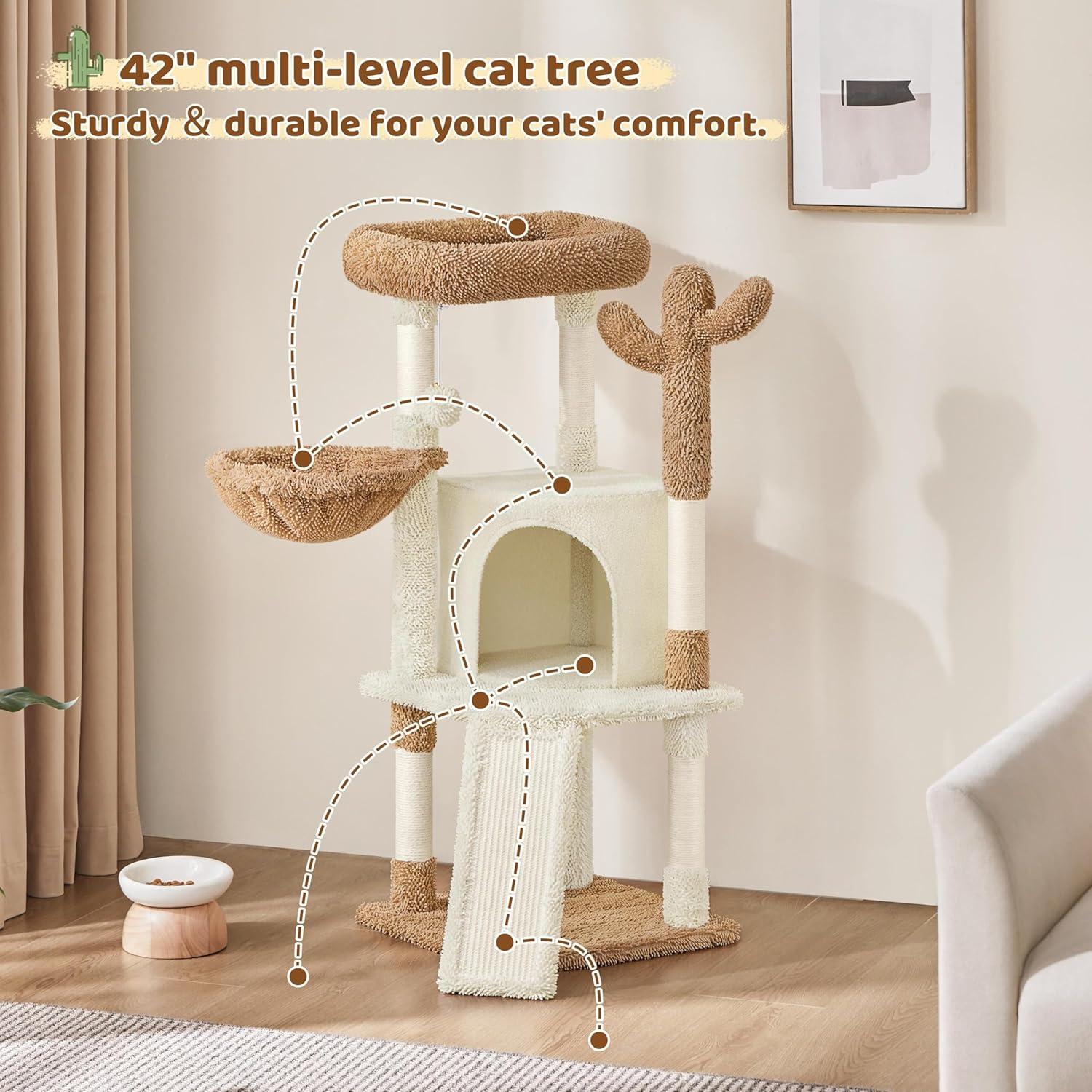 Árbol para Gatos Yaheetech Cactus 107 cm Beige/Marrón