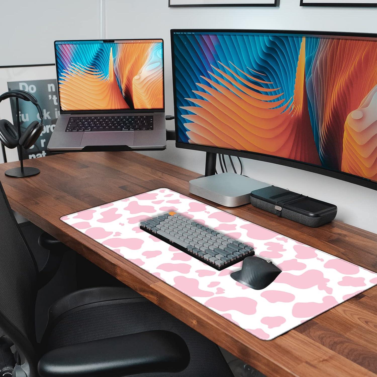 Alfombrilla de Ratón Grande Deokke Vaca Rosa 80 x 40 cm