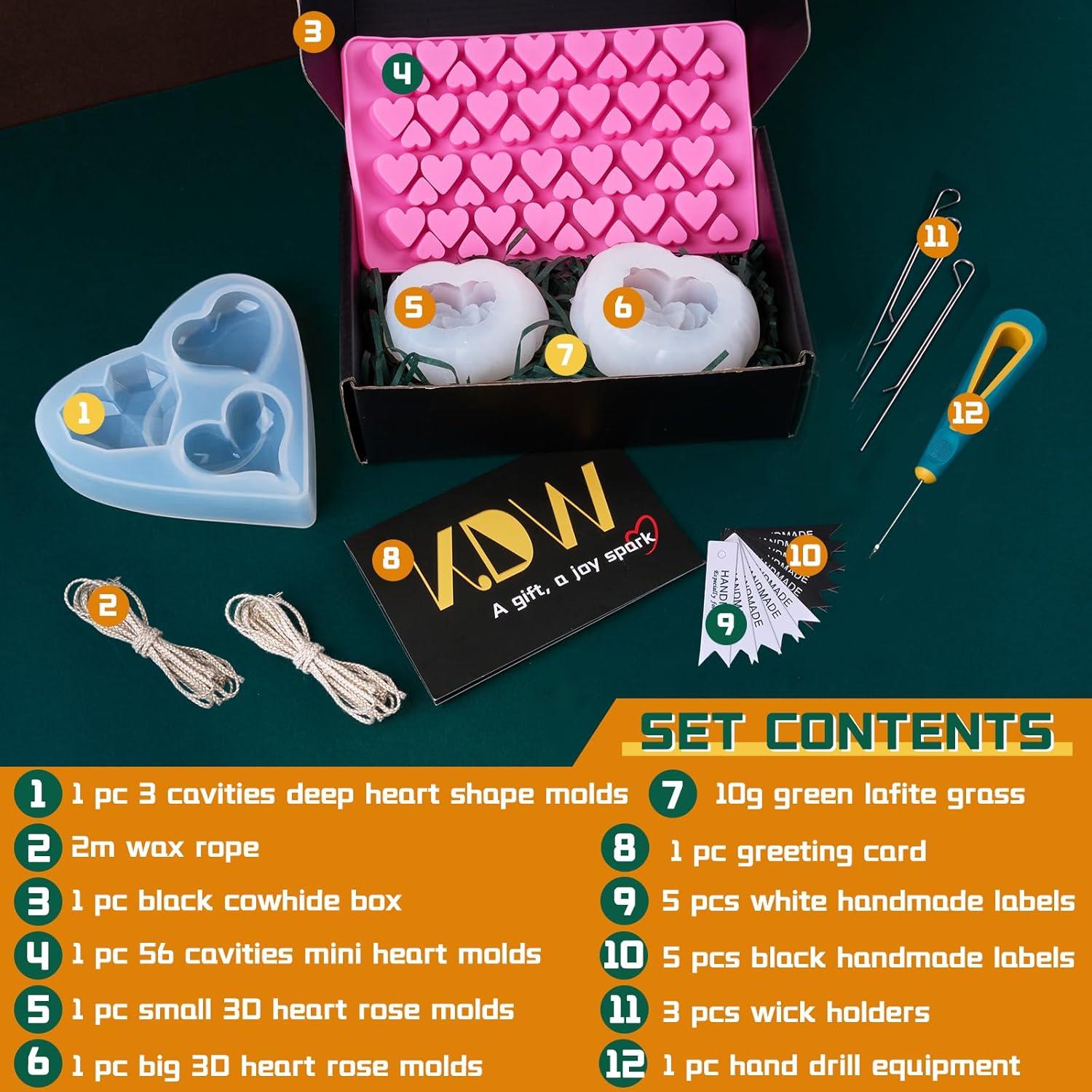 Kit de Velas DIY KDW - Moldes de Silicona Corazón 22 Piezas