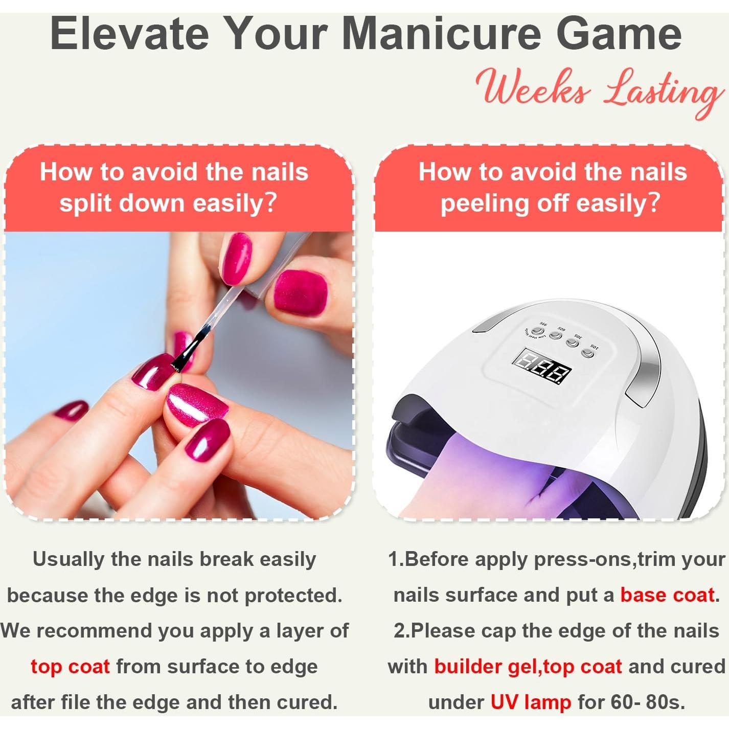 Uñas Postizas KQueenest Almendra Negra Chrome 24 Pcs