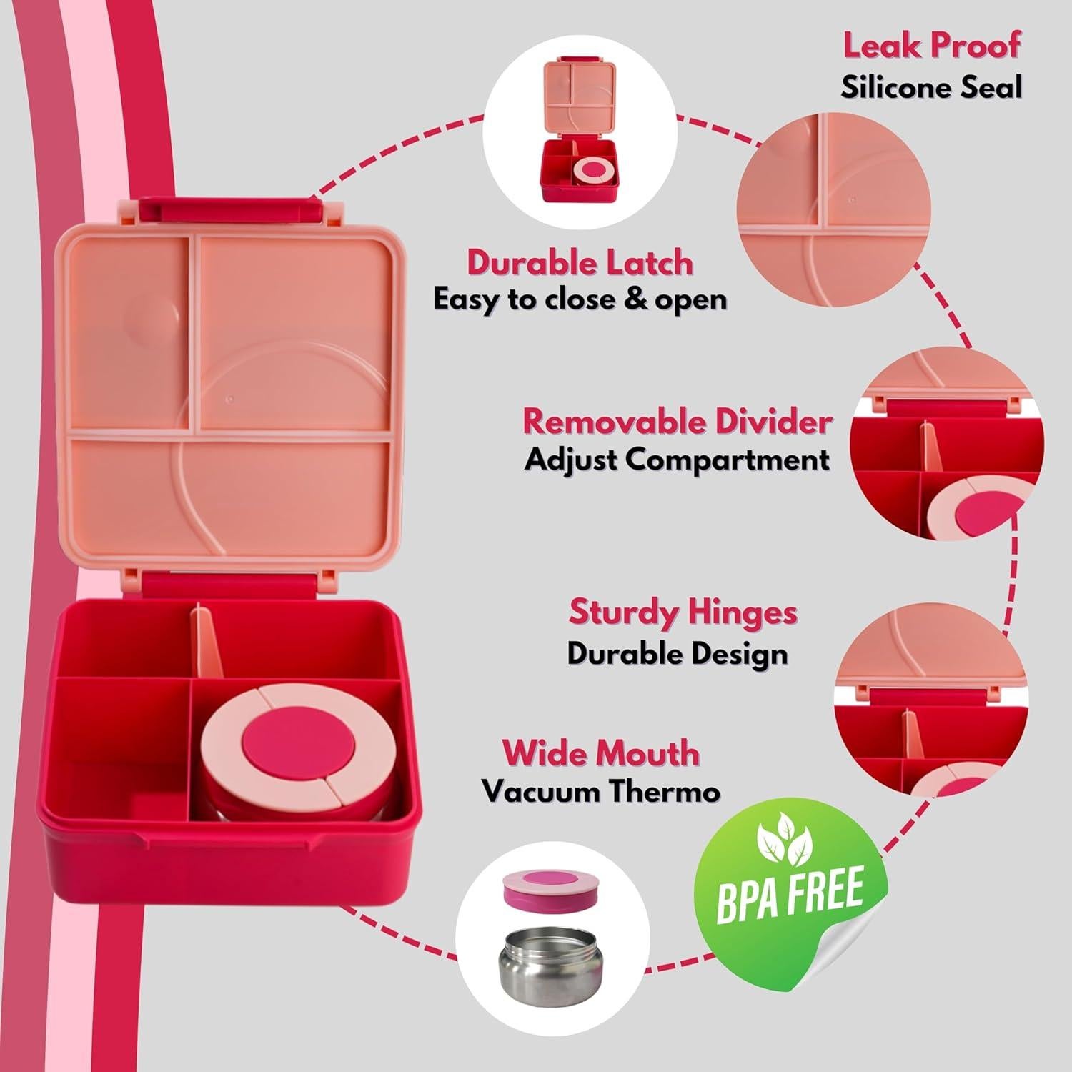 Caja Bento CANAIMA Rosa Unicornio 1600ml Apta Microondas