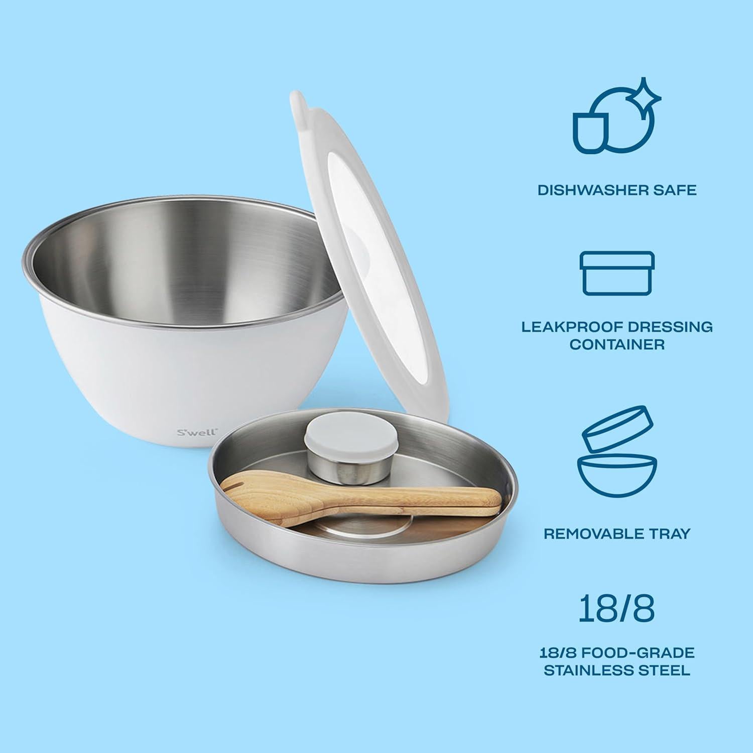 Kit Tazón Ensalada XL S'well 184oz Acero Inoxidable con Utensilios