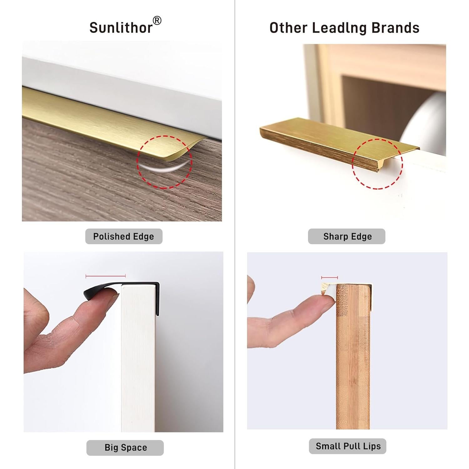 5 Tiradores de dedo Sunlithor Aluminio 120mm Latón Cepillado