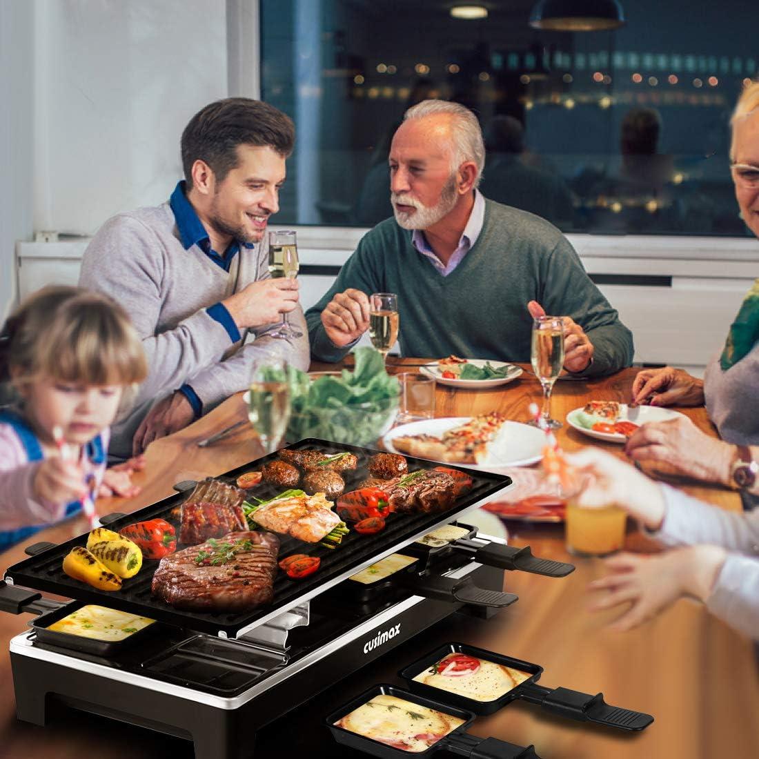 Parrilla Raclette Eléctrica CUSIMAX 1500W 2 en 1 con Control de Temperatura