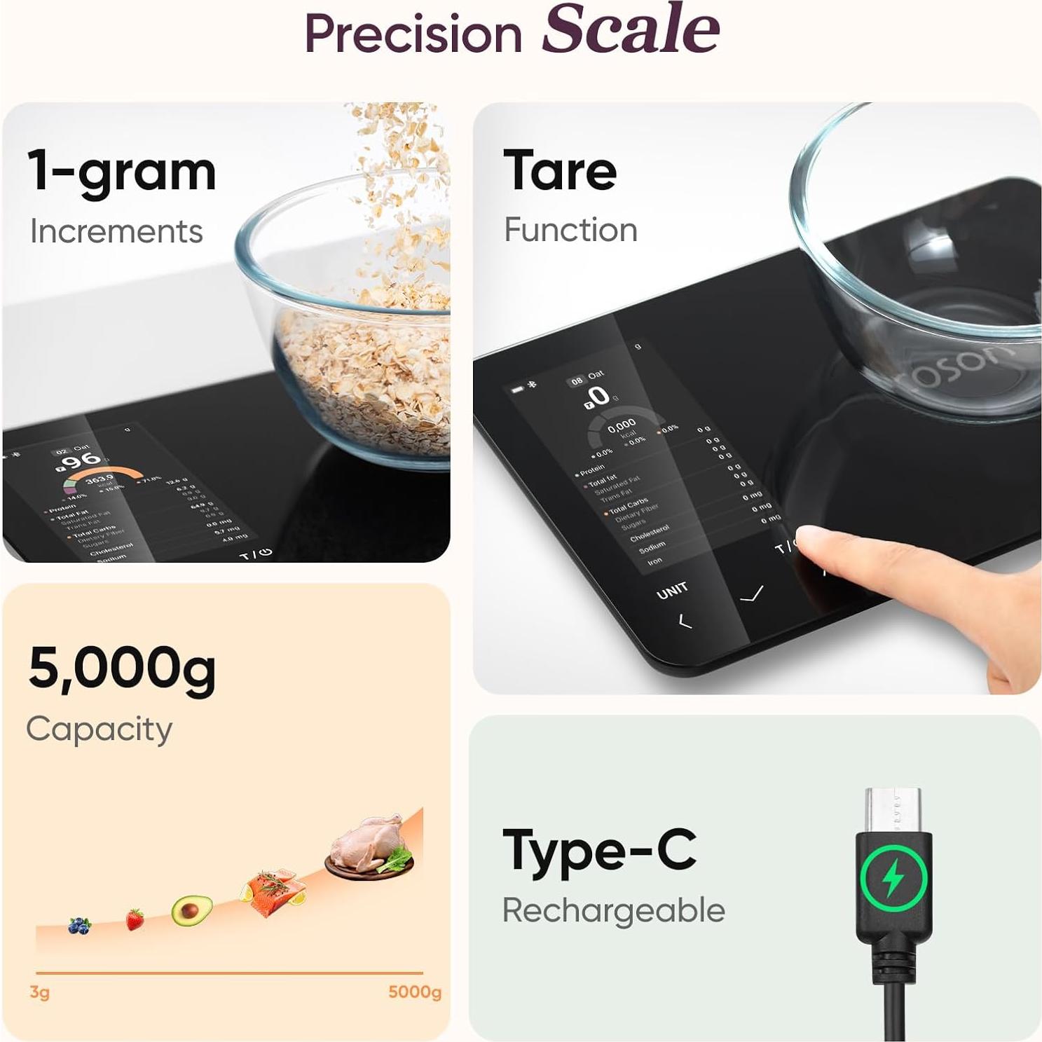 Báscula de Cocina Inteligente Cosori CNS-R001S-X 5 kg con App