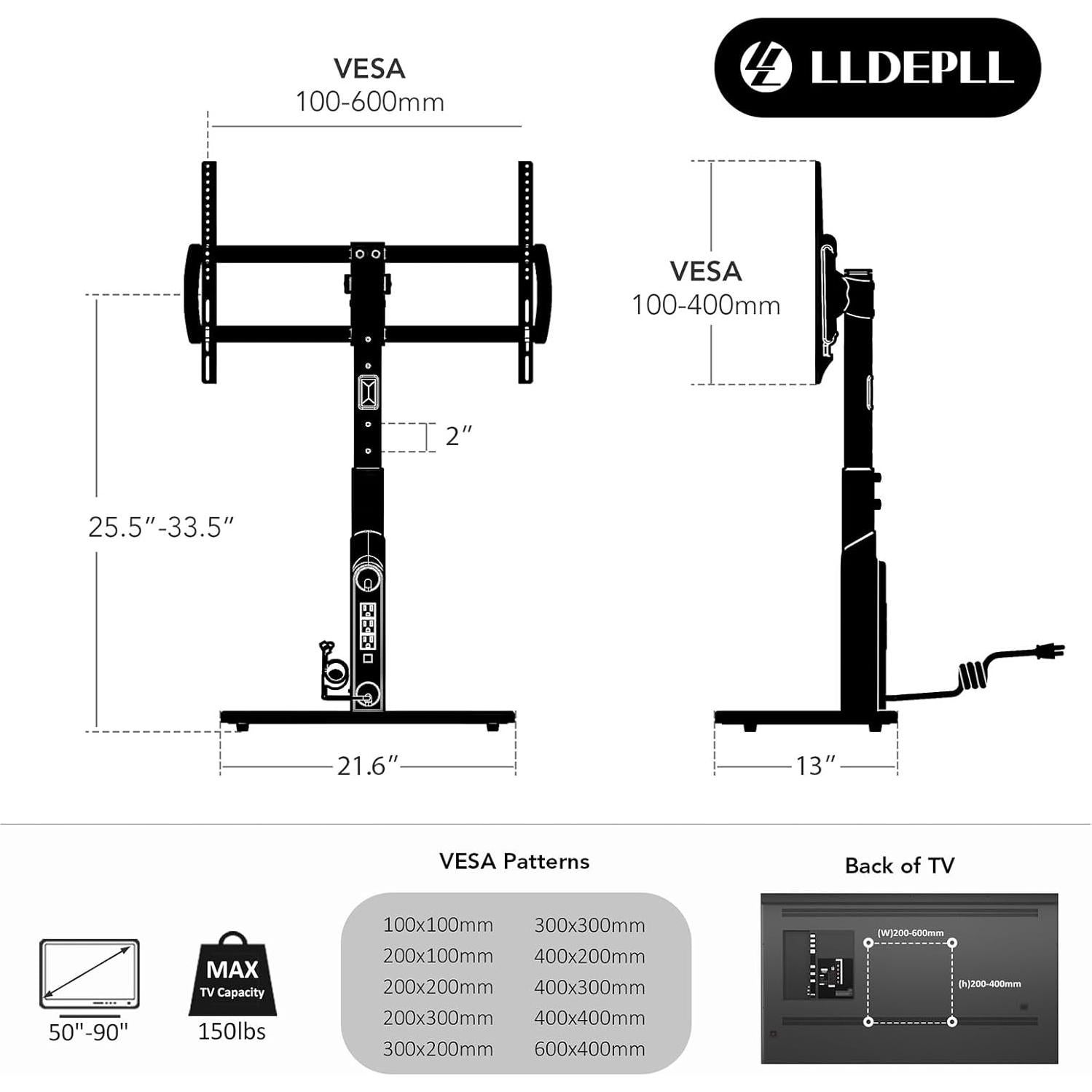 Soporte de TV Universal LLDEPLL 50-90" Ajustable 68 kg Negro