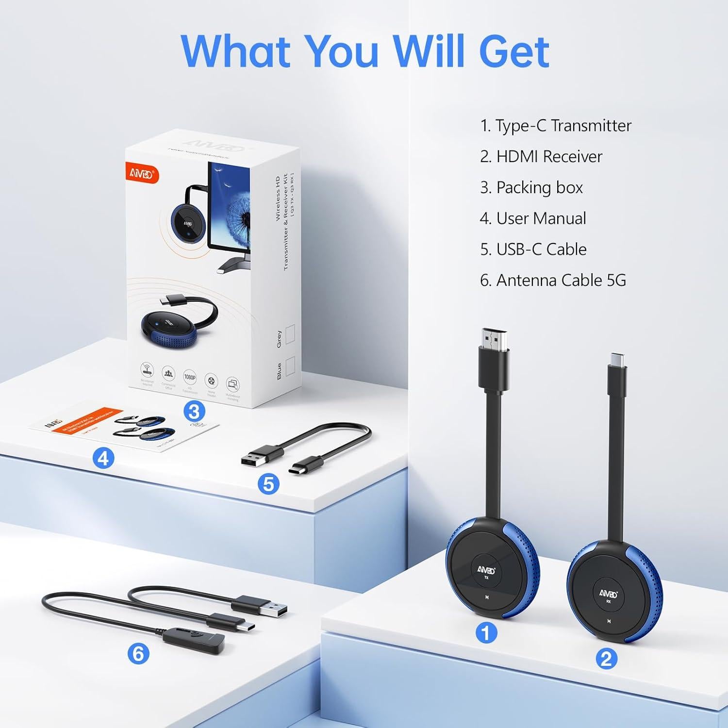 Transmisor Inalámbrico USB C AIMIBO Q3 4K HDMI 50M